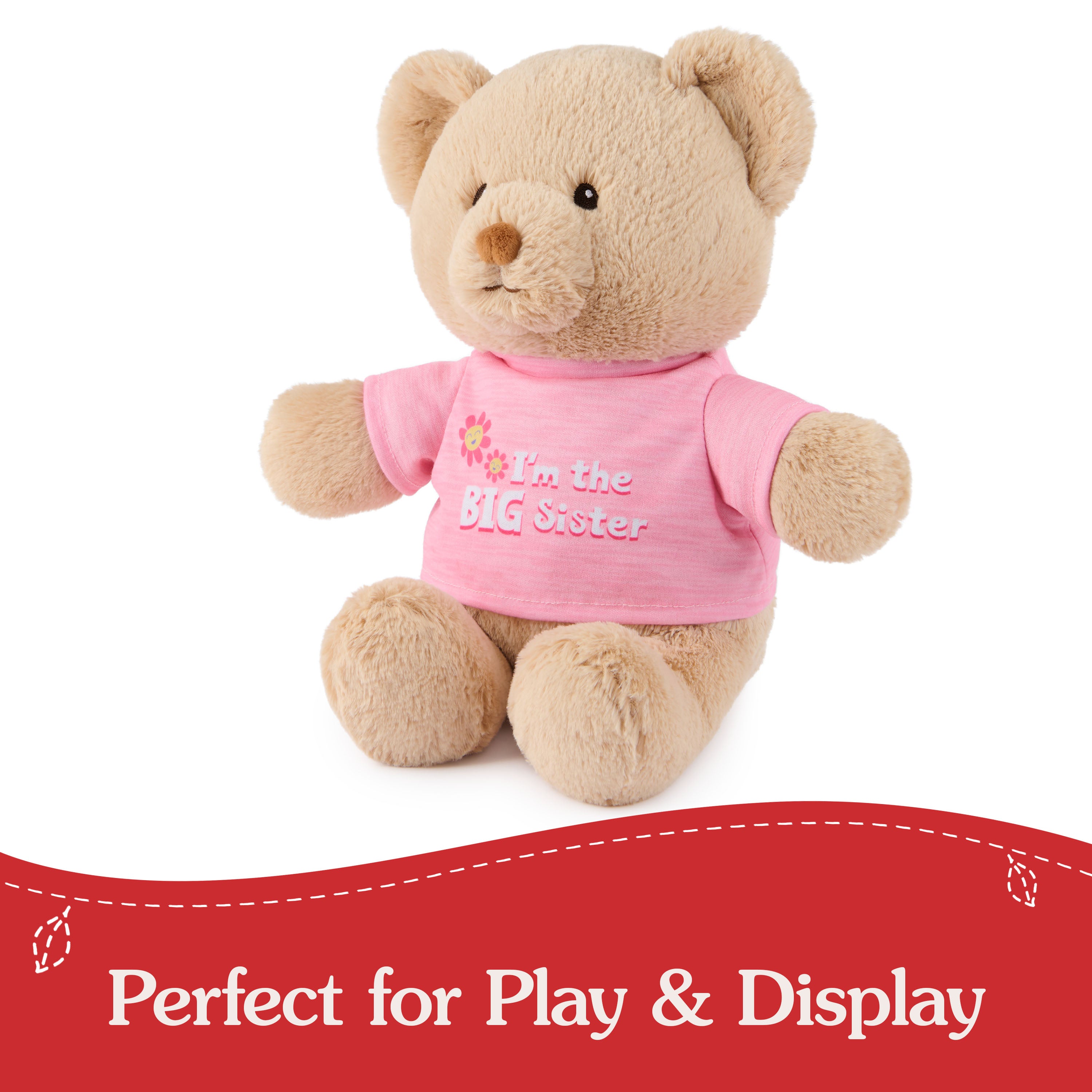 GUND “I'm the Big Sister” Sustainable Message Bear with Pink T-Shirt, Teddy Bear Made from 100% Recycled Materials for Ages 1 and Up, Tan, 12”