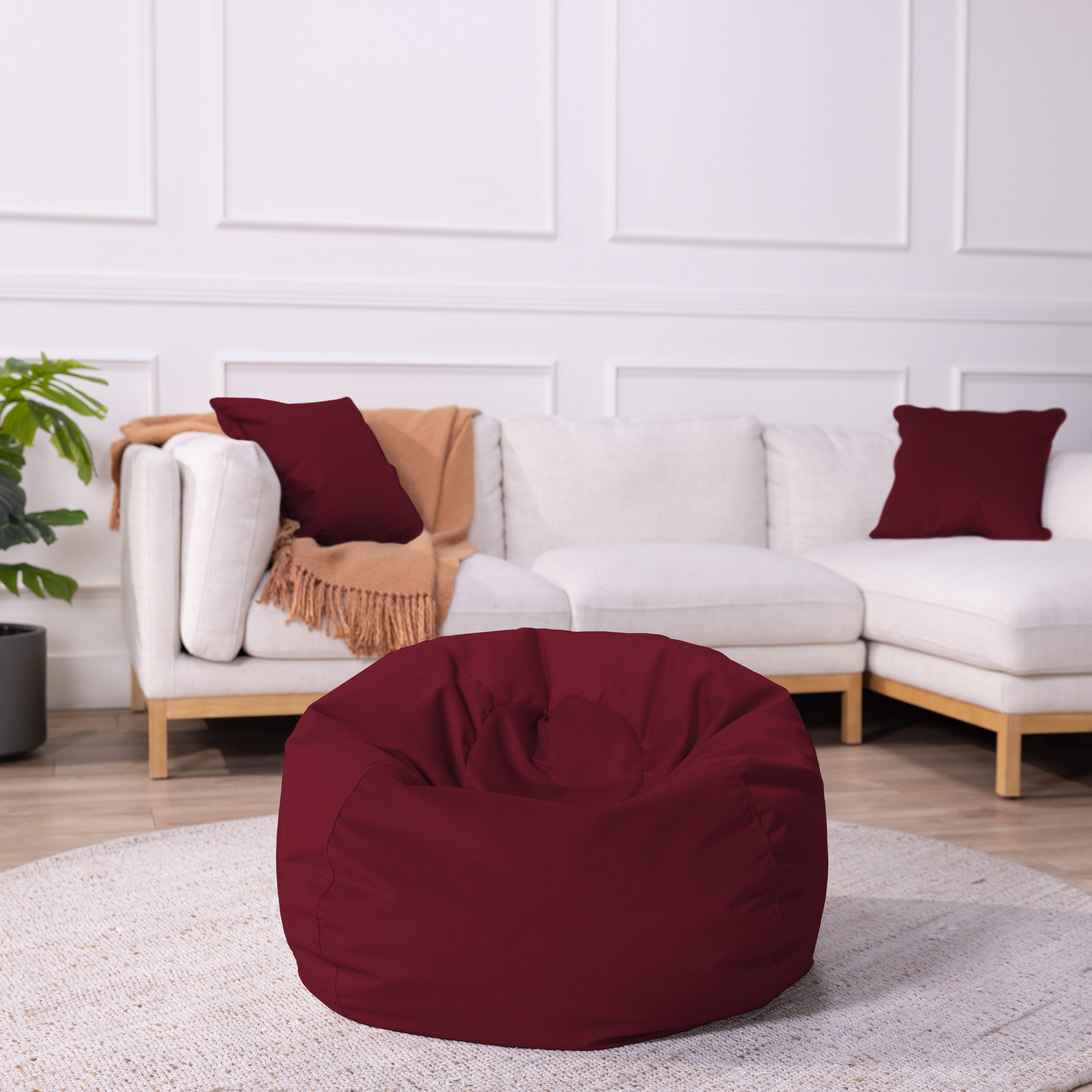 30" Round Velvety Bean Bag - Bordeaux