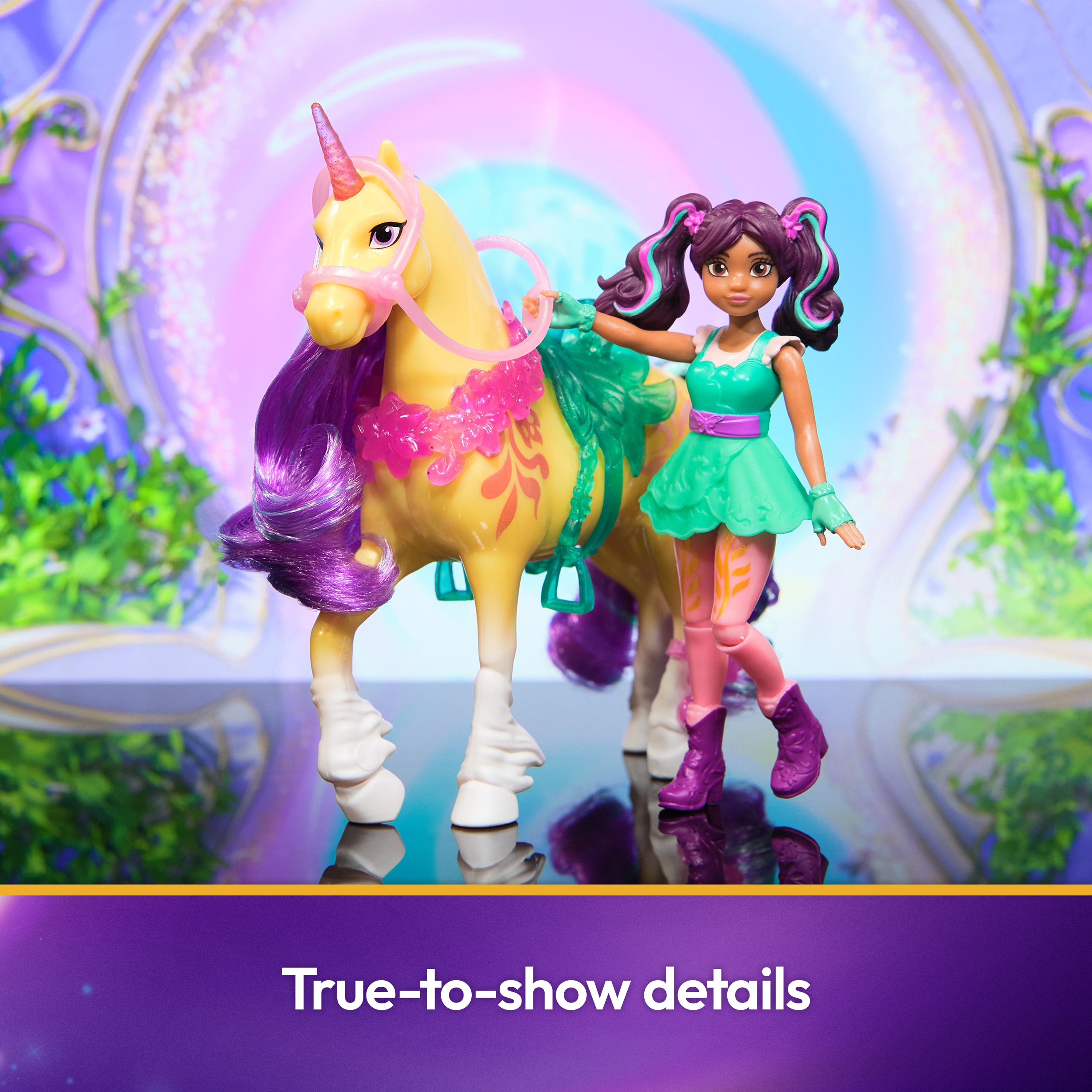 Unicorn Academy, Ava & Leaf Power of Friendship Set with Translucent Saddle & 2 Power Accessories, Dolls & Unicorn Toys for Girls Ages 4 and up
