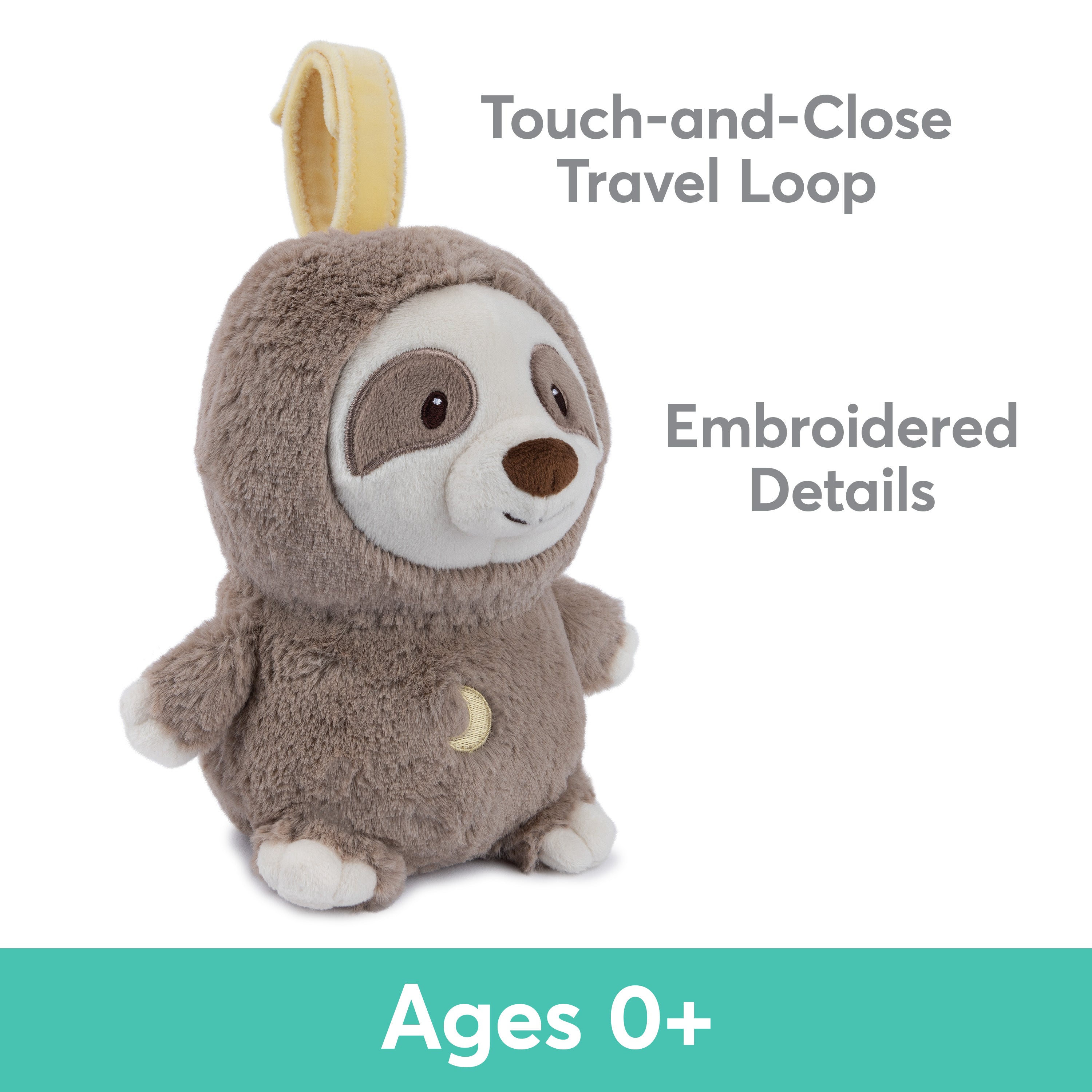 Baby GUND Lil’ Luvs On the Go Sloth Soother for Babies and Newborns, Plush Sloth Stuffed Animal Sound Toy, Brown/Cream, 6”
