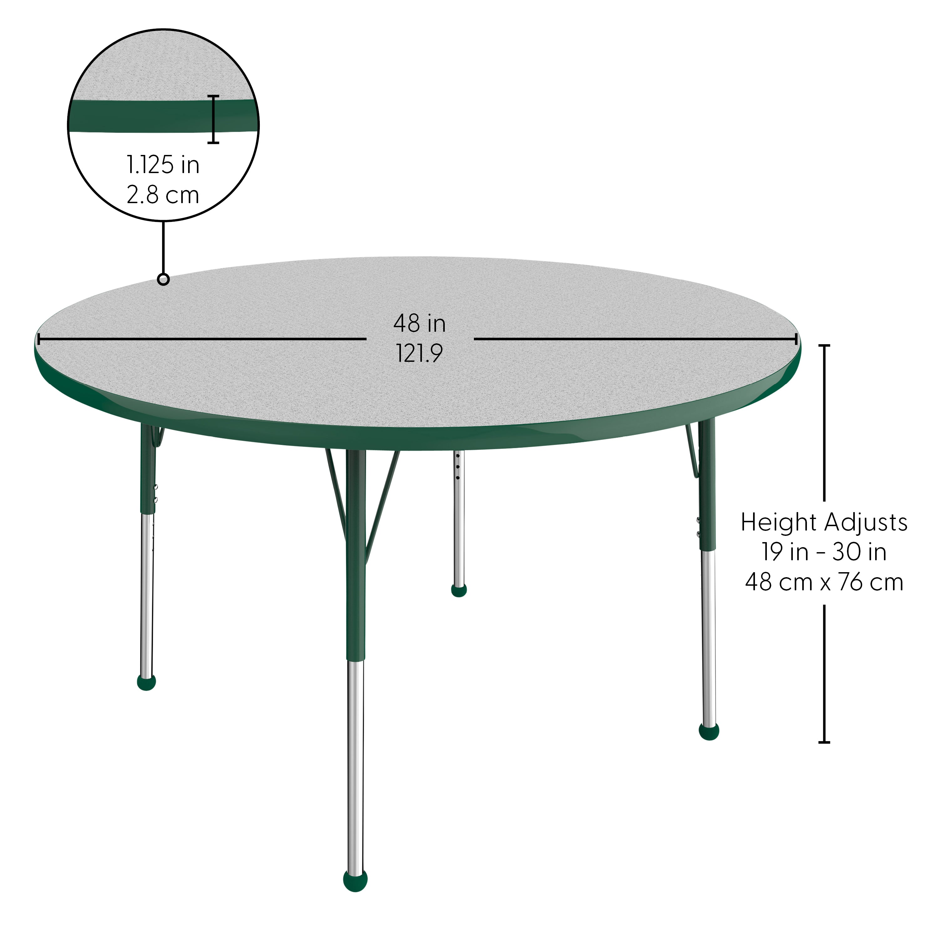 48" Round T-Molding Activity Table with Adjustable Standard Ball Glide Legs - Gray/Green