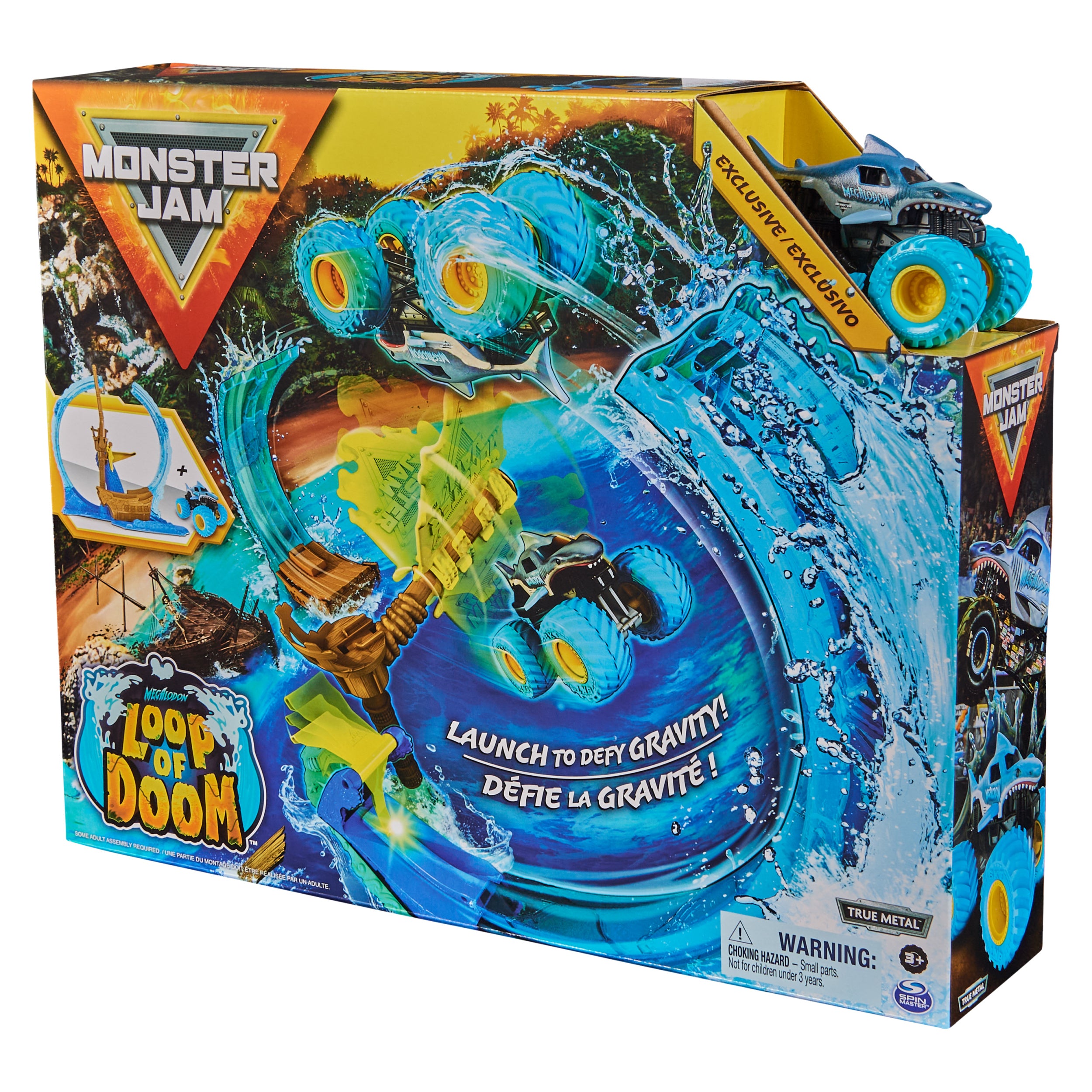 Monster Jam, Megalodon Loop of Doom Stunt Playset with Exclusive 1:64 Scale Die-Cast Monster Truck for Kids Toys for Boys Ages 3 4 5 6 and up