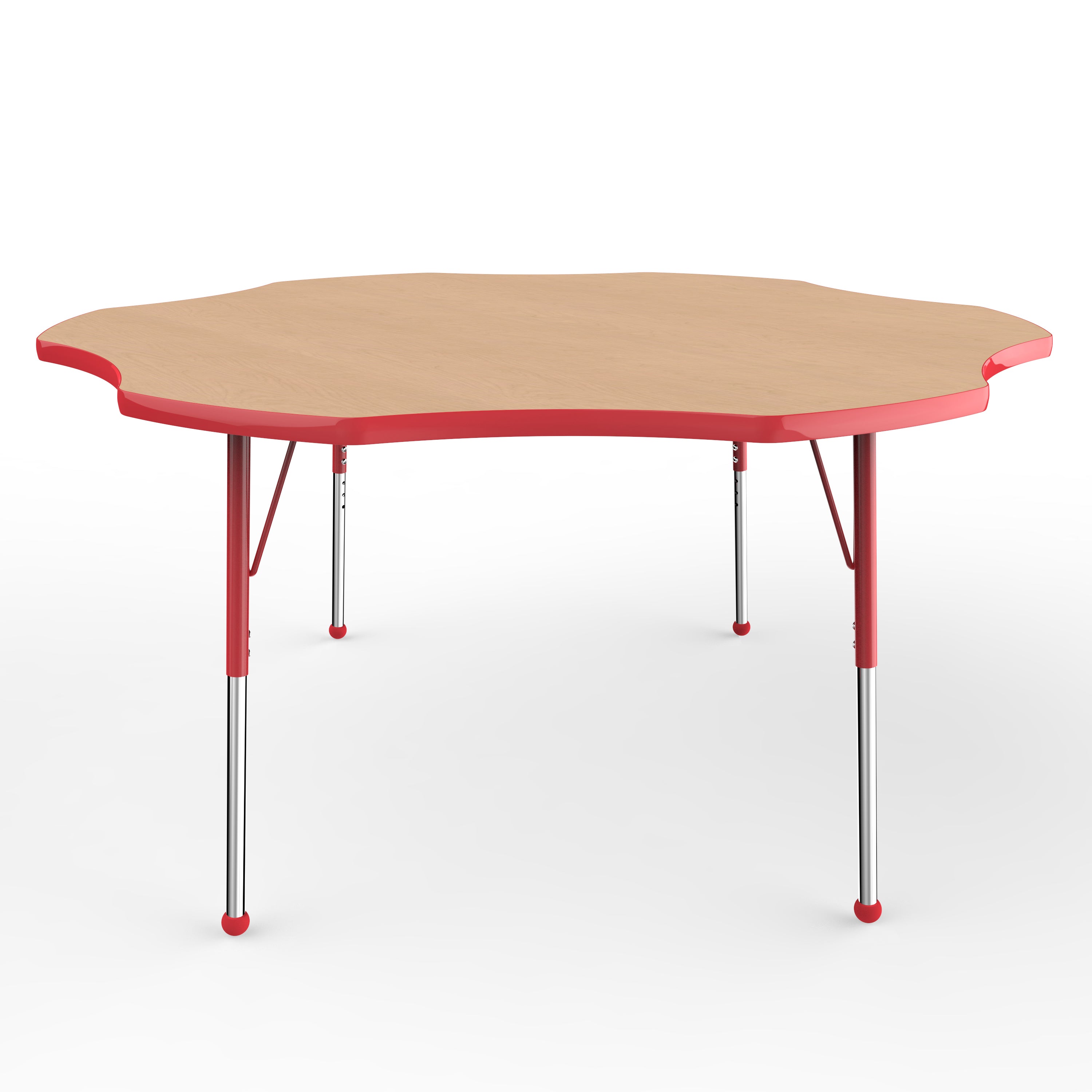 60" x 60" Flower T-Molding Activity Table with Adjustable Standard Ball Glide Legs - Maple/Red