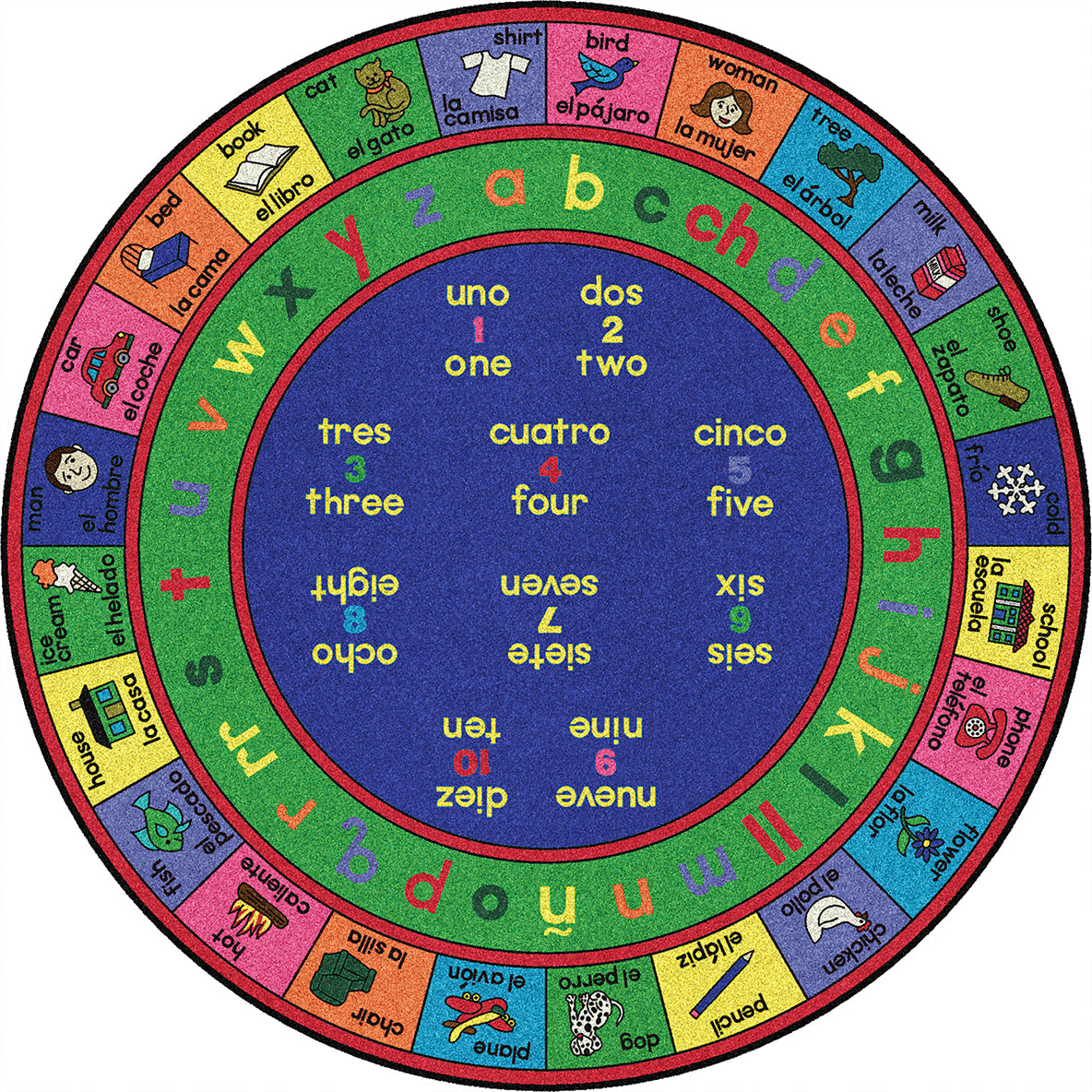LenguaLink (Spanish) 13'2" Round area rug in color Multi