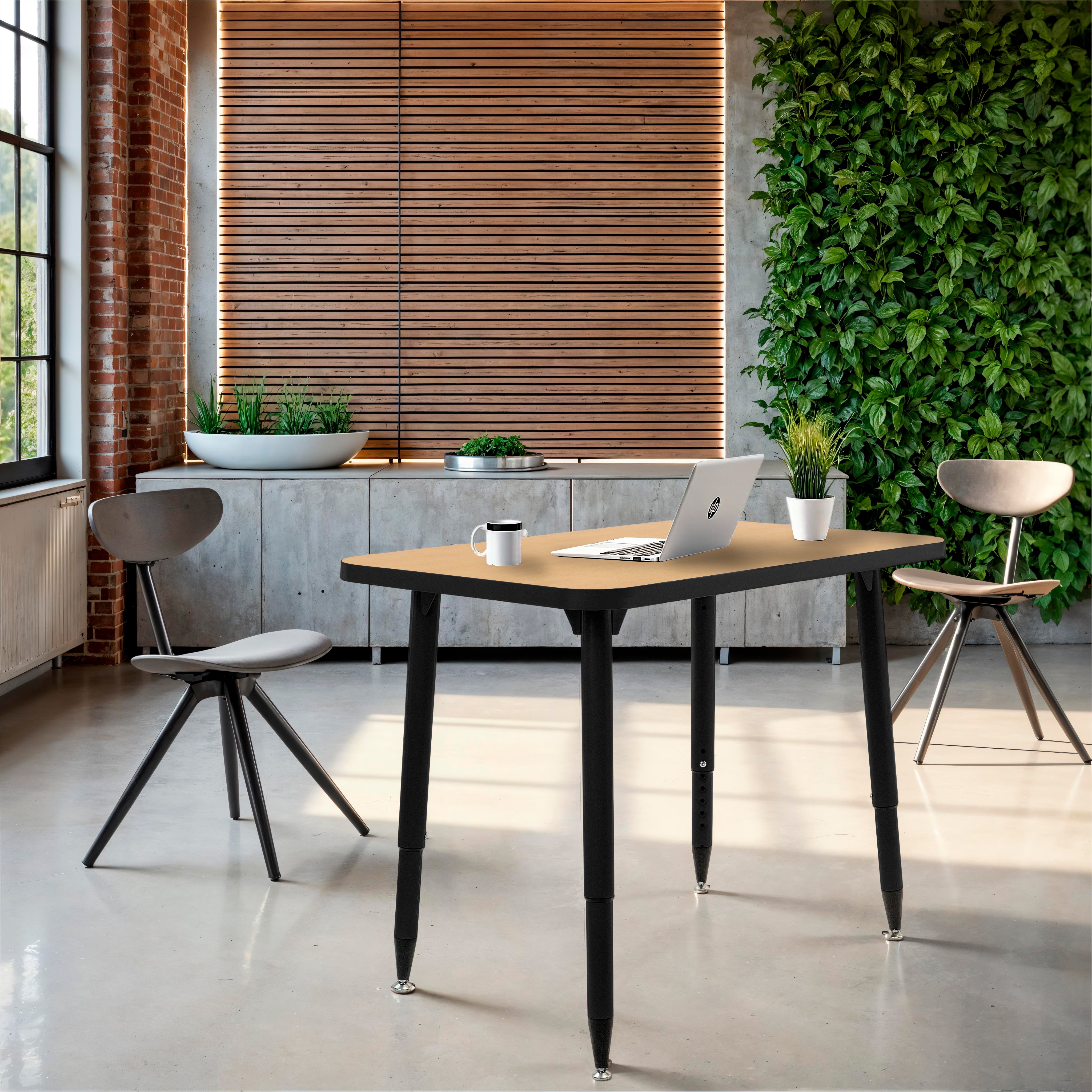 Adapte 24" x 36" Rectangle Thermofused Activity Table with Adjustable Tapered Legs - Maple/Black
