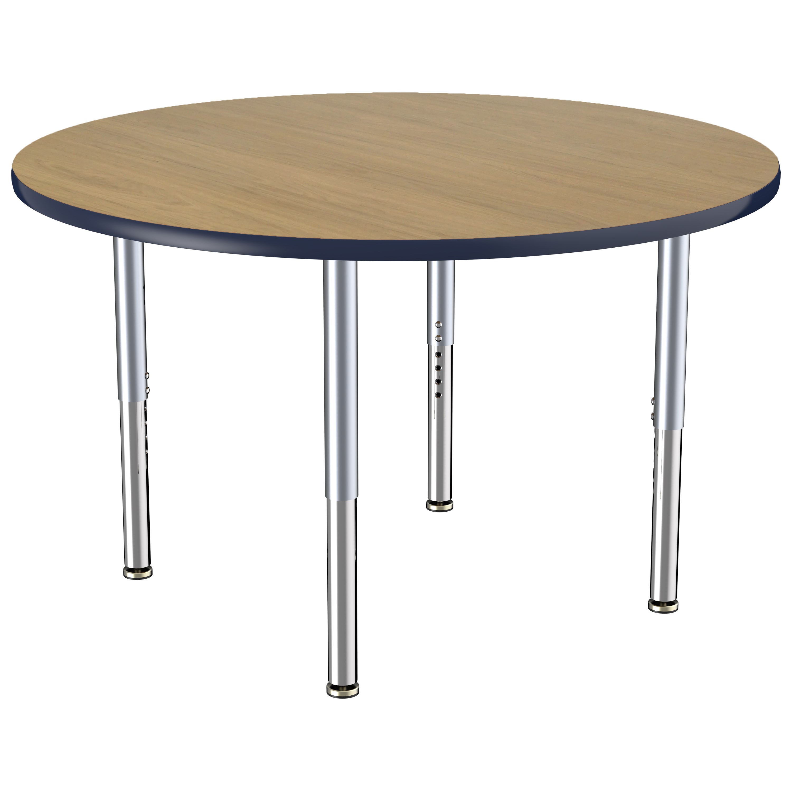 48" Round Thermofused Activity Table with Adjustable Super Legs - Pasadena Oak/Navy/Silver