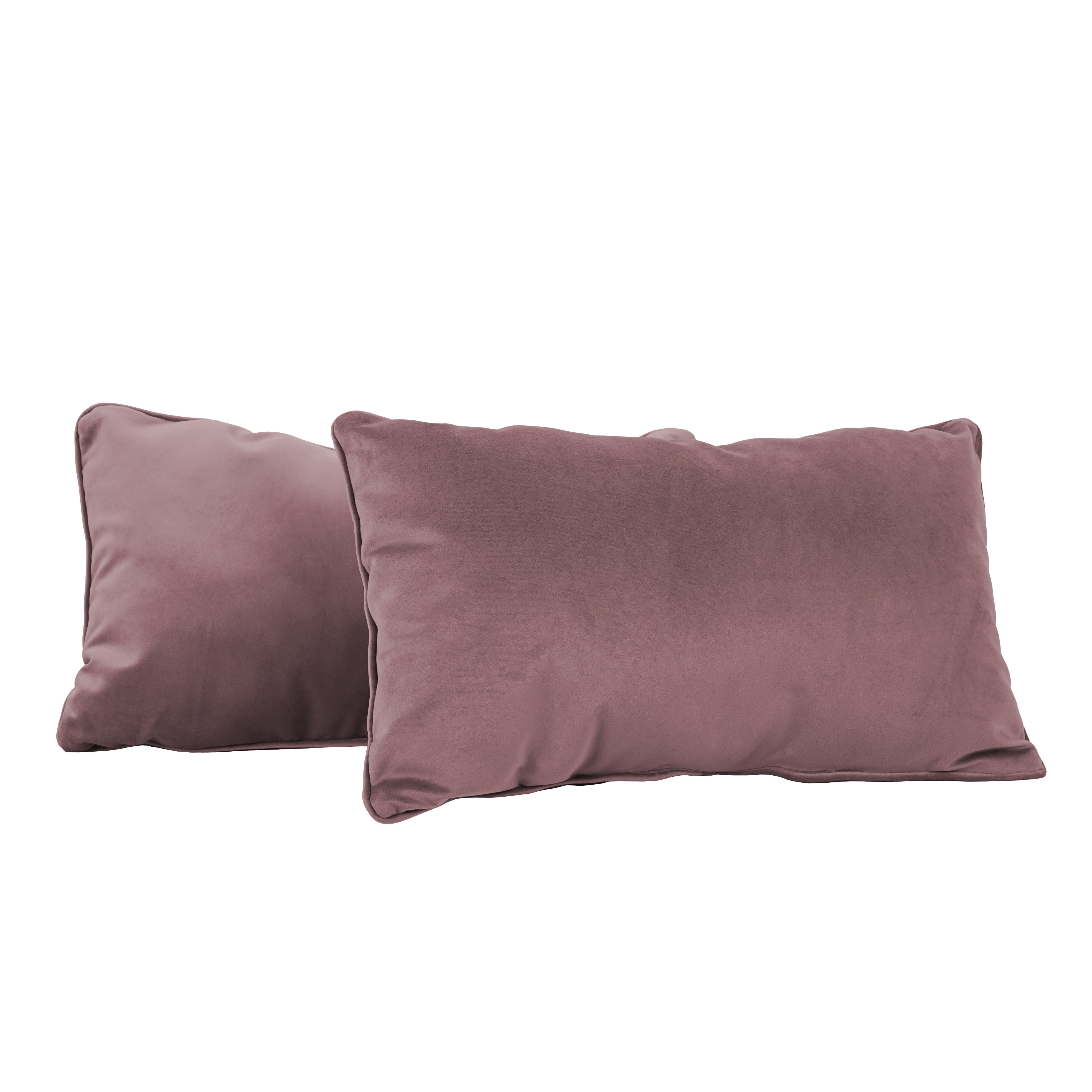 12" x 20" Rectangle Lumbar Microfiber and Faux Leather Pillow with Piping, 2-Piece - Mauve