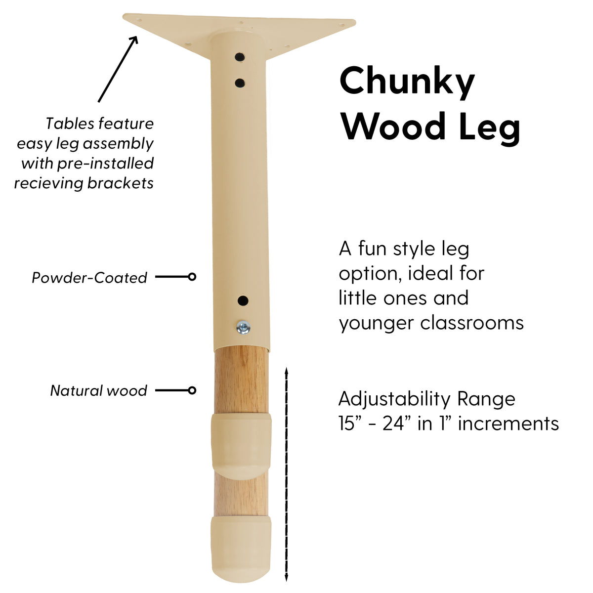 24" x 48" Rectangle Thermofused Activity Table with Adjustable Chunky Wood Legs - Asian Sand/Sand/Natural