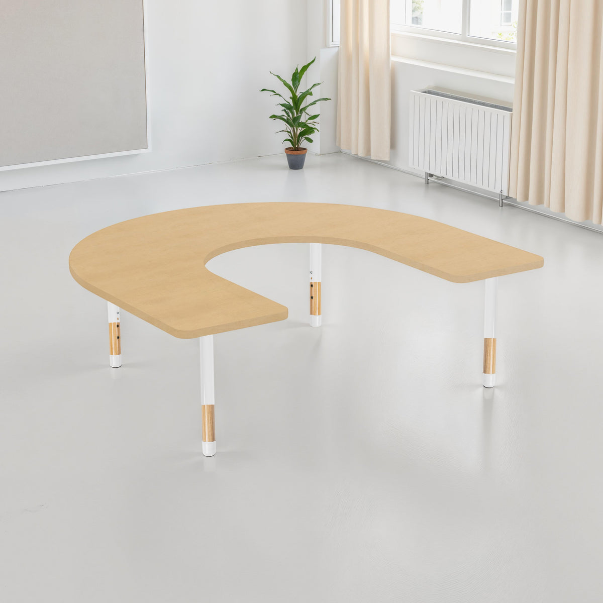 60" x 66" Horseshoe Thermofused Activity Table with Adjustable Chunky Wood Legs - Maple Grain/White/Natural