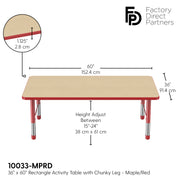 36" x 60" Rectangle T-Molding Activity Table with Adjustable Chunky Legs - Maple/Red