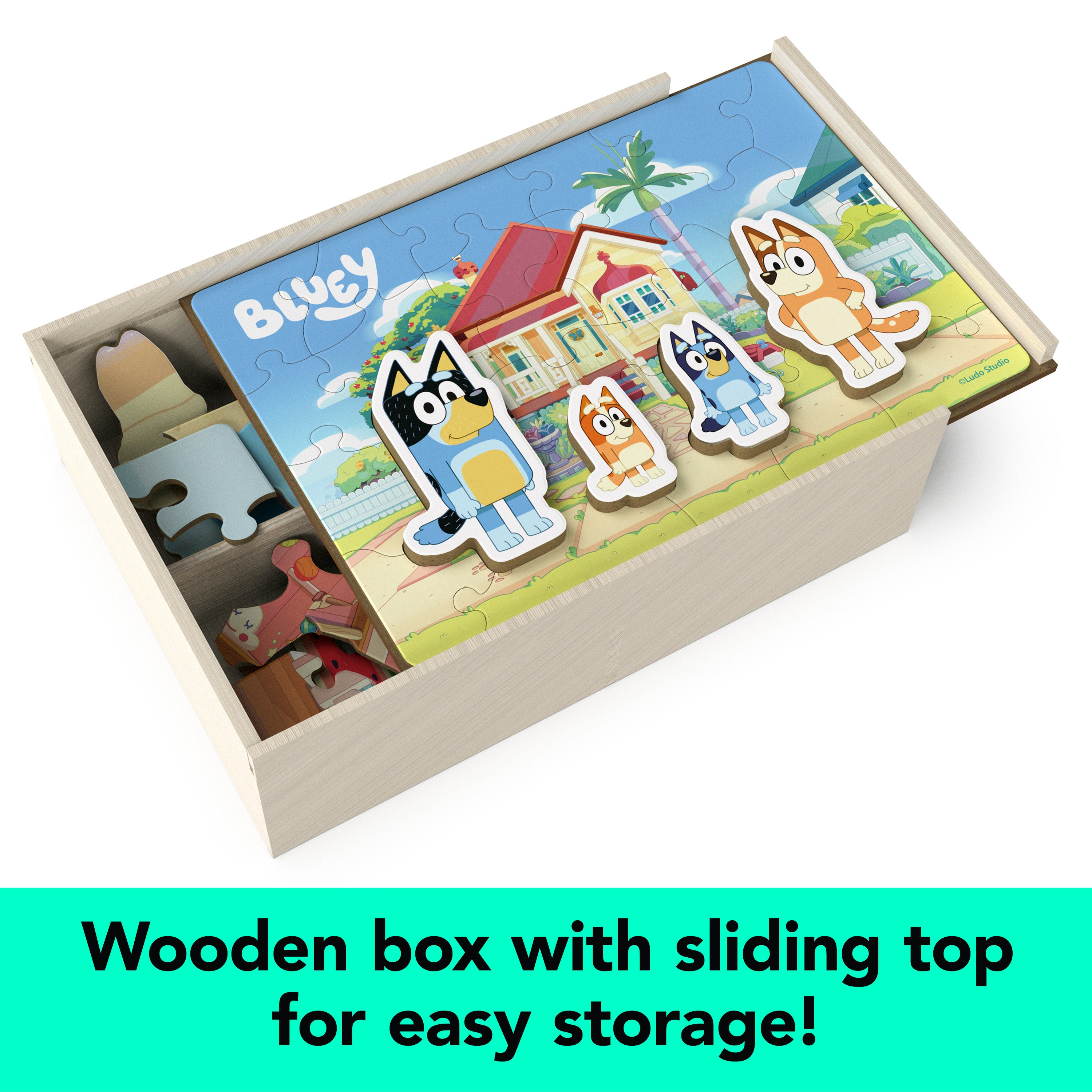 Spin Master Games, Bluey Puzzles 4-Pack, Wooden Jigsaw Puzzles for Preschoolers, 24 Pieces Each, Interchangeable Pieces, Bluey Birthday Gifts, for Kids Ages 3 & Up