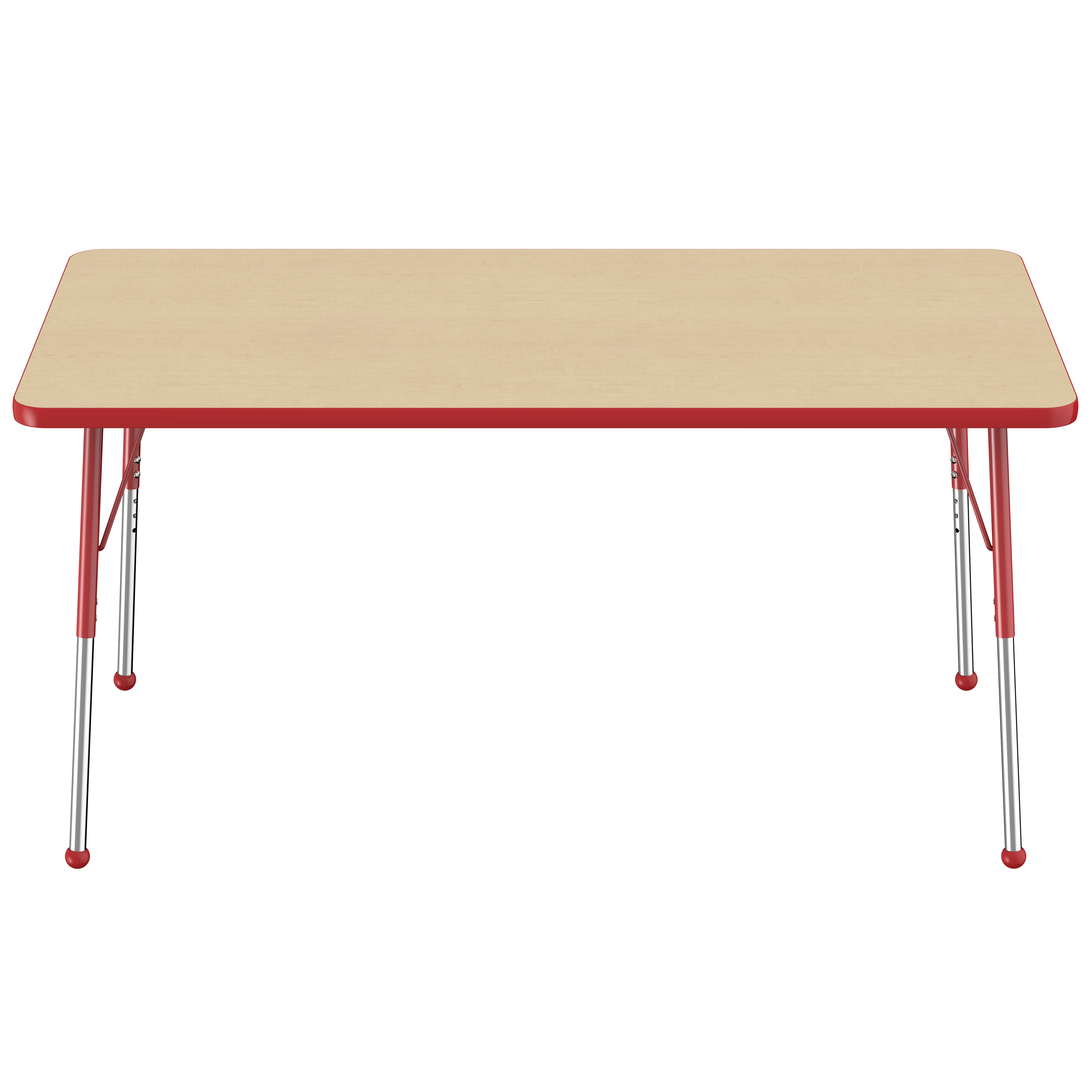36" x 60" Rectangle T-Molding Activity Table with Adjustable Standard Ball Glide Legs - Maple/Red