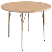 36" Round T-Molding Activity Table with Adjustable Standard Swivel Glide Legs - Maple/Sand