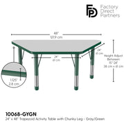 24" x 48" Trapezoid T-Molding Activity Table with Adjustable Chunky Legs - Gray/Green