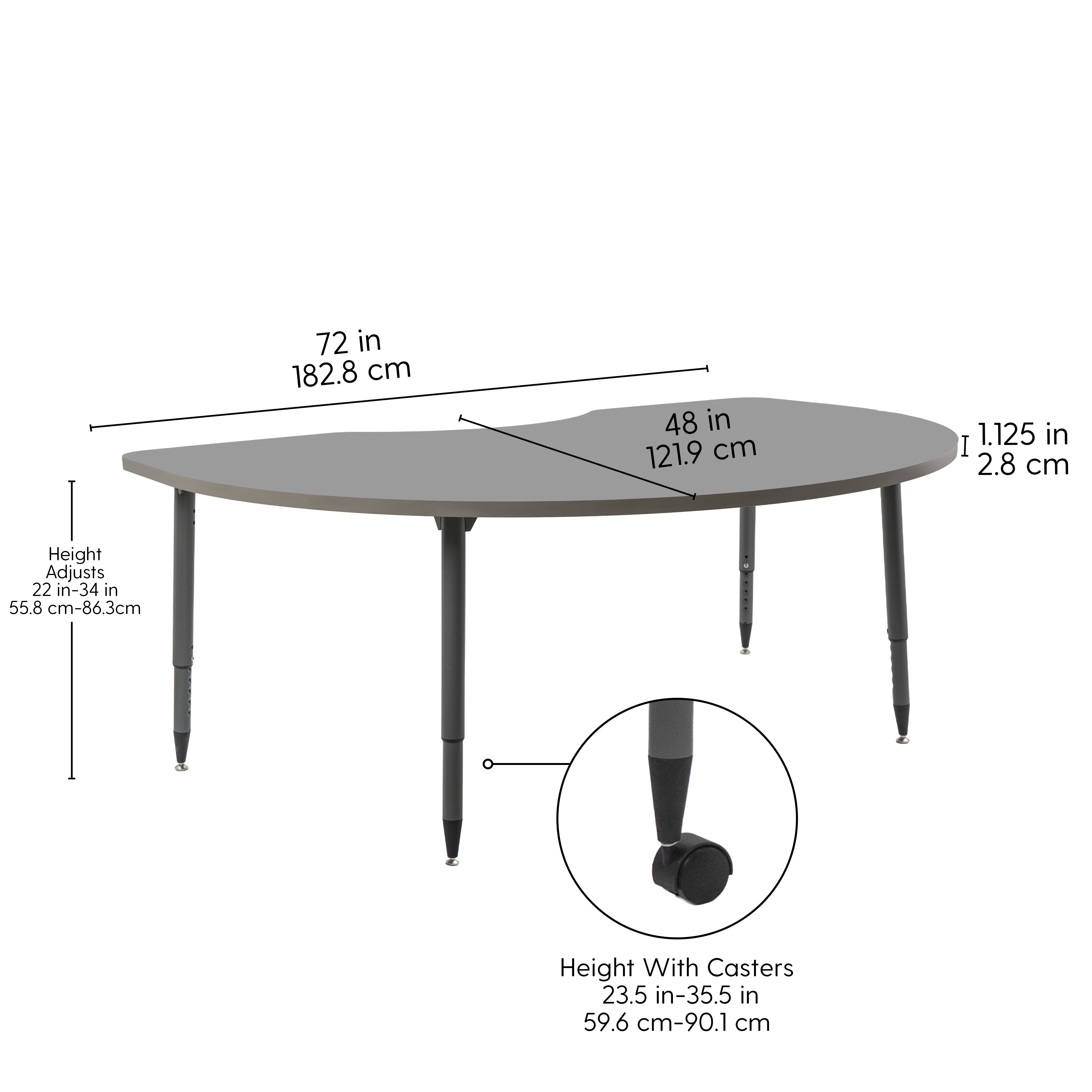 Adapte 48" x 72" Kidney Thermofused Activity Table with Adjustable Tapered Legs - North Sea/North Sea
