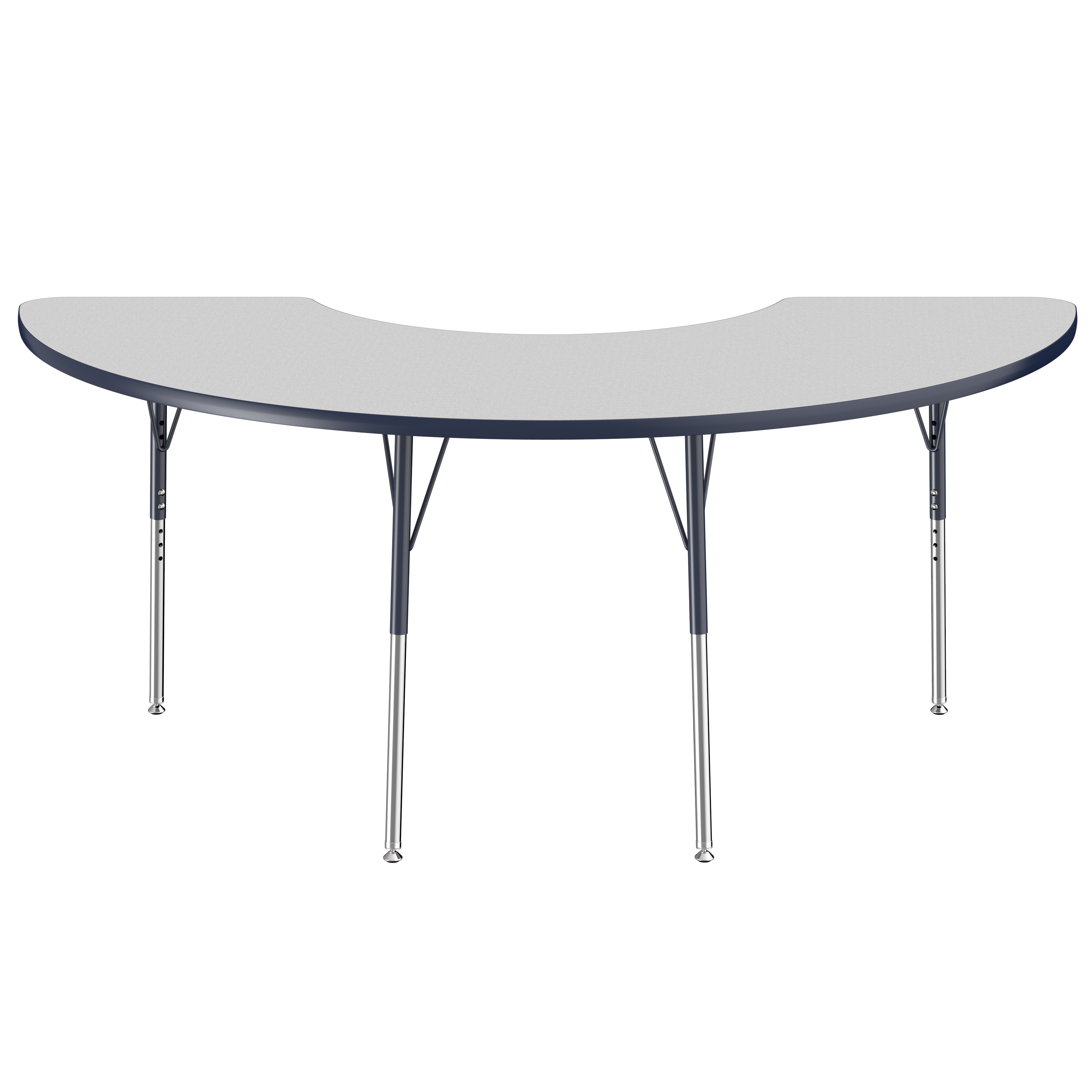 36" x 72" Half Moon T-Molding Activity Table with Adjustable Standard Swivel Glide Legs - Gray/Navy