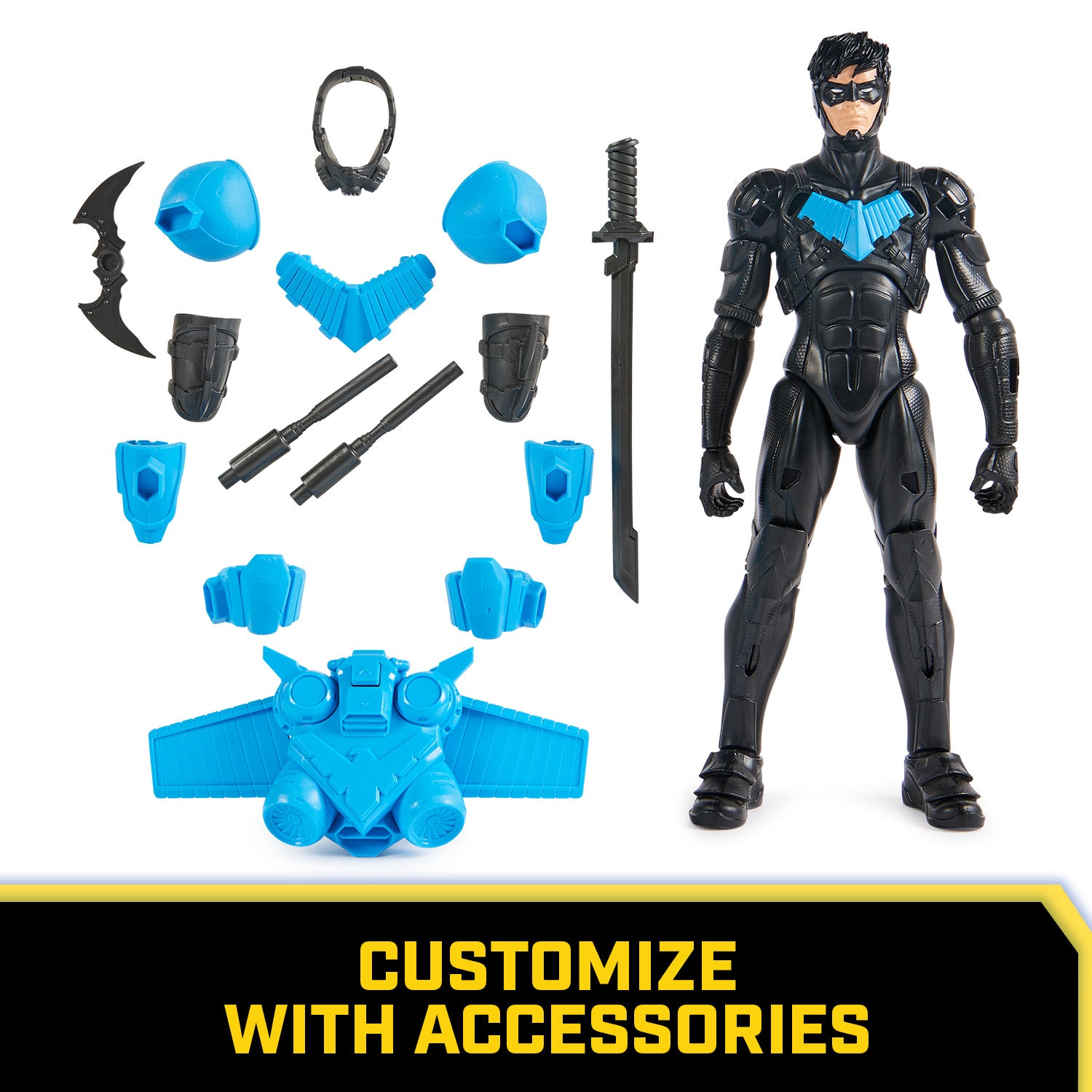 DC Comics, Batman Adventures, Nightwing Action Figure, 15 Armor Accessories, 17 Points of Articulation, 12-inch, Super Hero Kids Toy for Boys & Girls