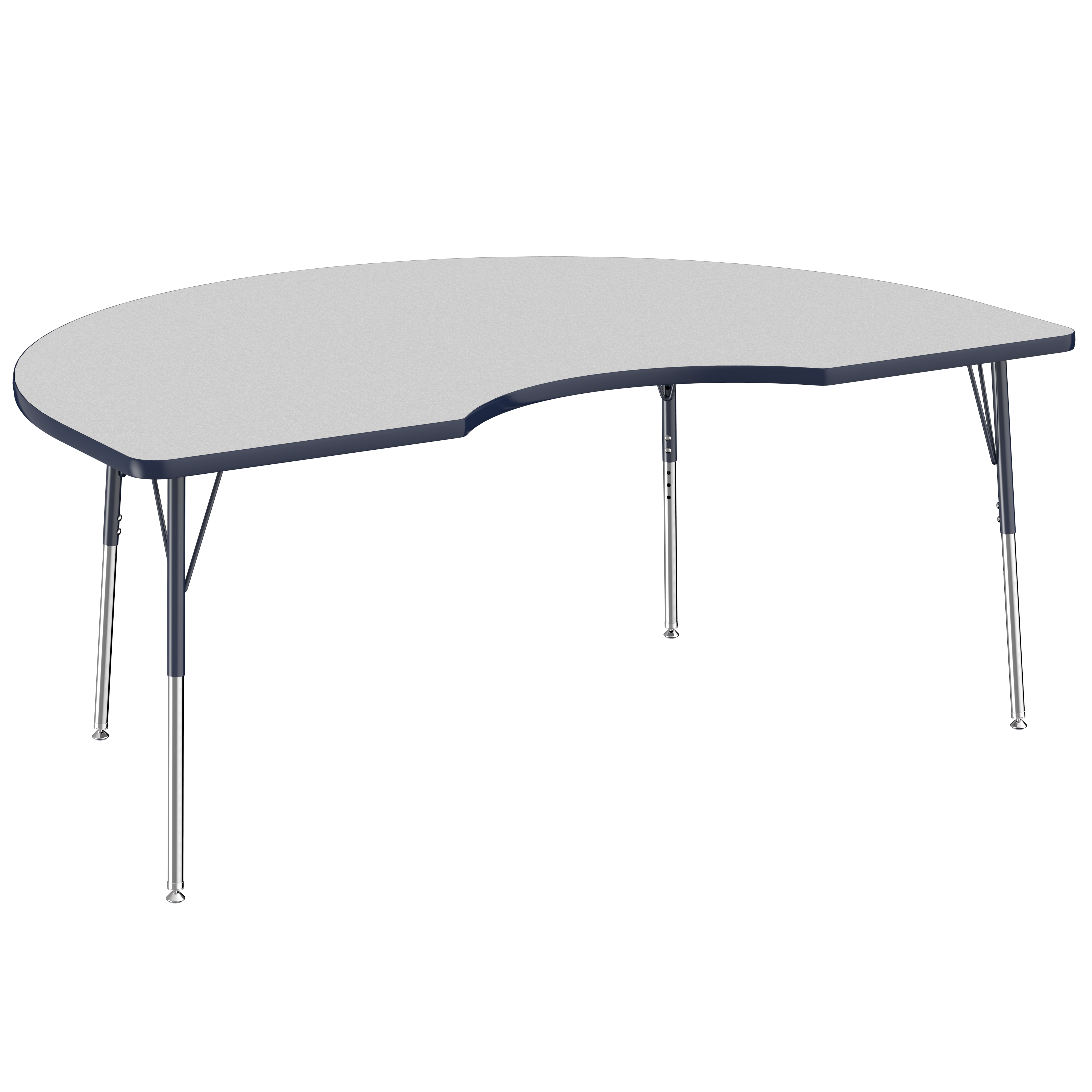 48" x 72" Kidney T-Molding Activity Table with Adjustable Standard Swivel Glide Legs - Gray/Navy