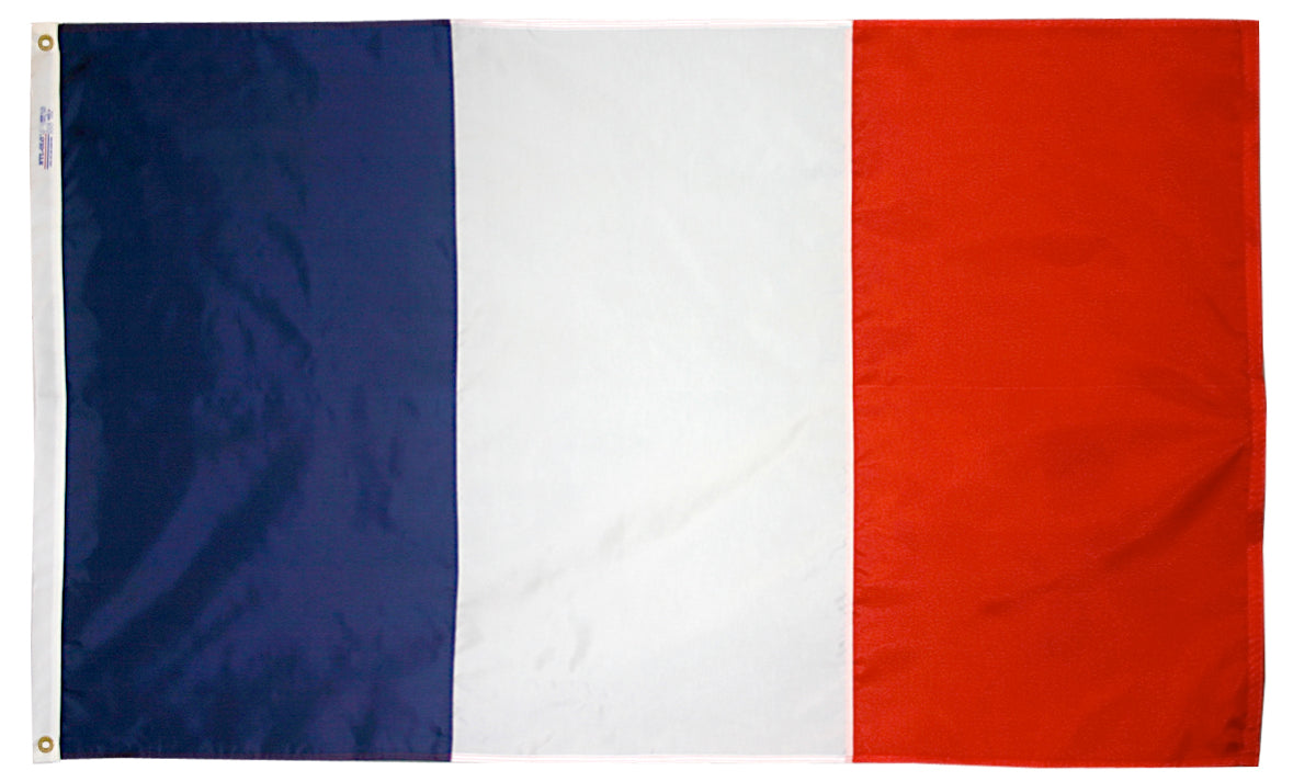France Flag  4x6 ft. Nylon SolarGuard Nyl-Glo 100% Made in USA to Official United Nations Design Specifications.