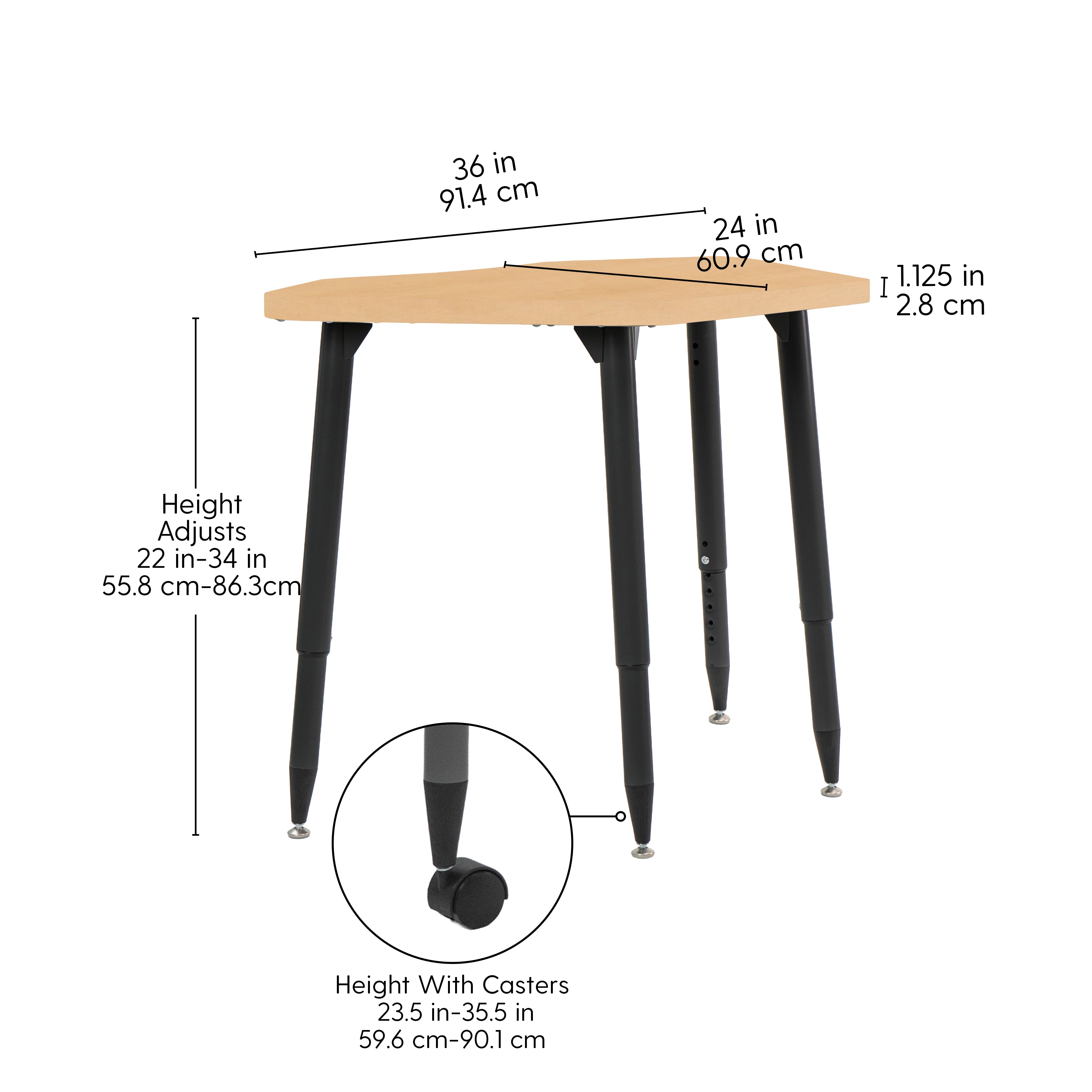 Adapte 24" x 36" Petal Woodgrain Activity Table with Adjustable Tapered Legs - Maple Grain/Black