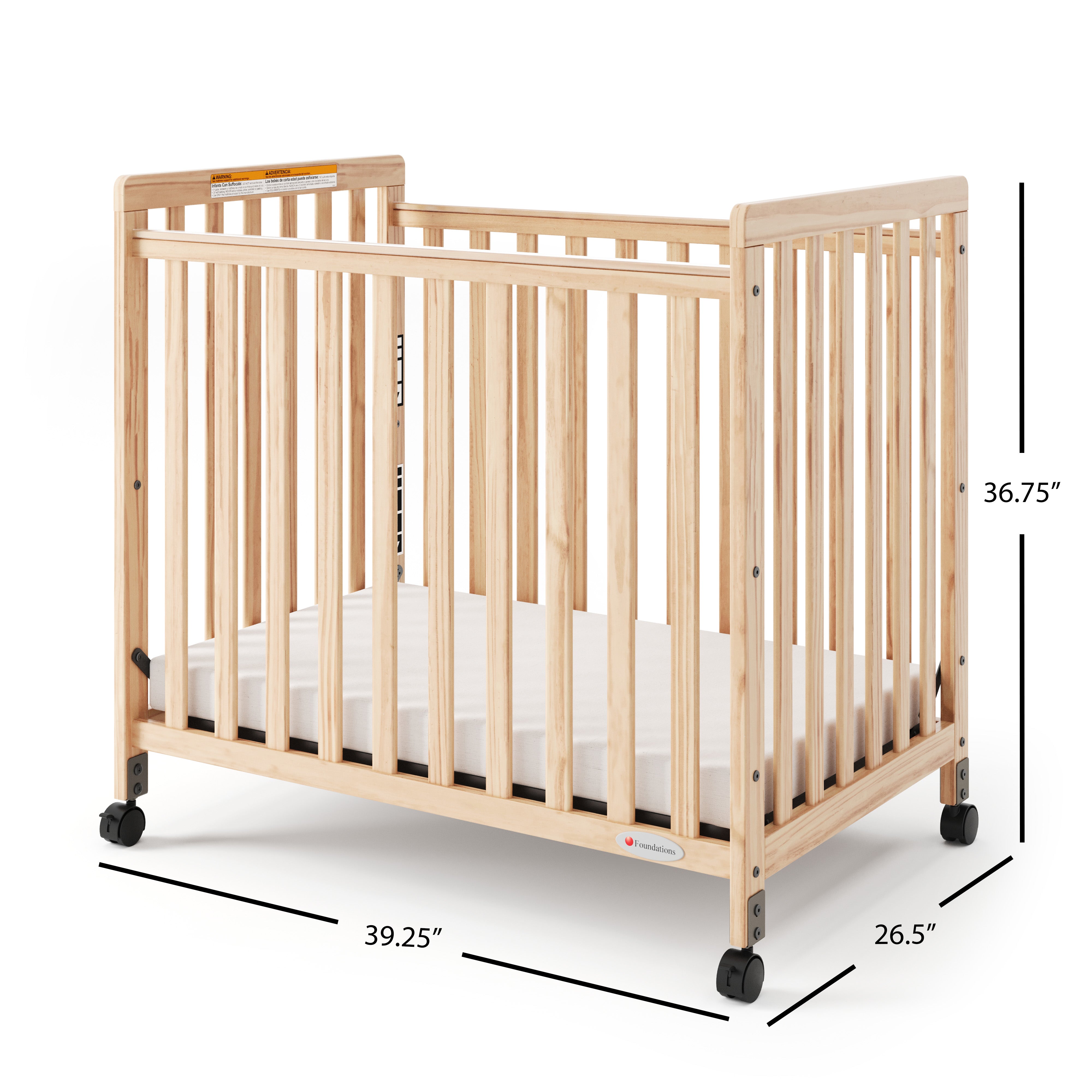SafetyCraft® Fixed-Side Compact Wood Crib, Slatted End Panels