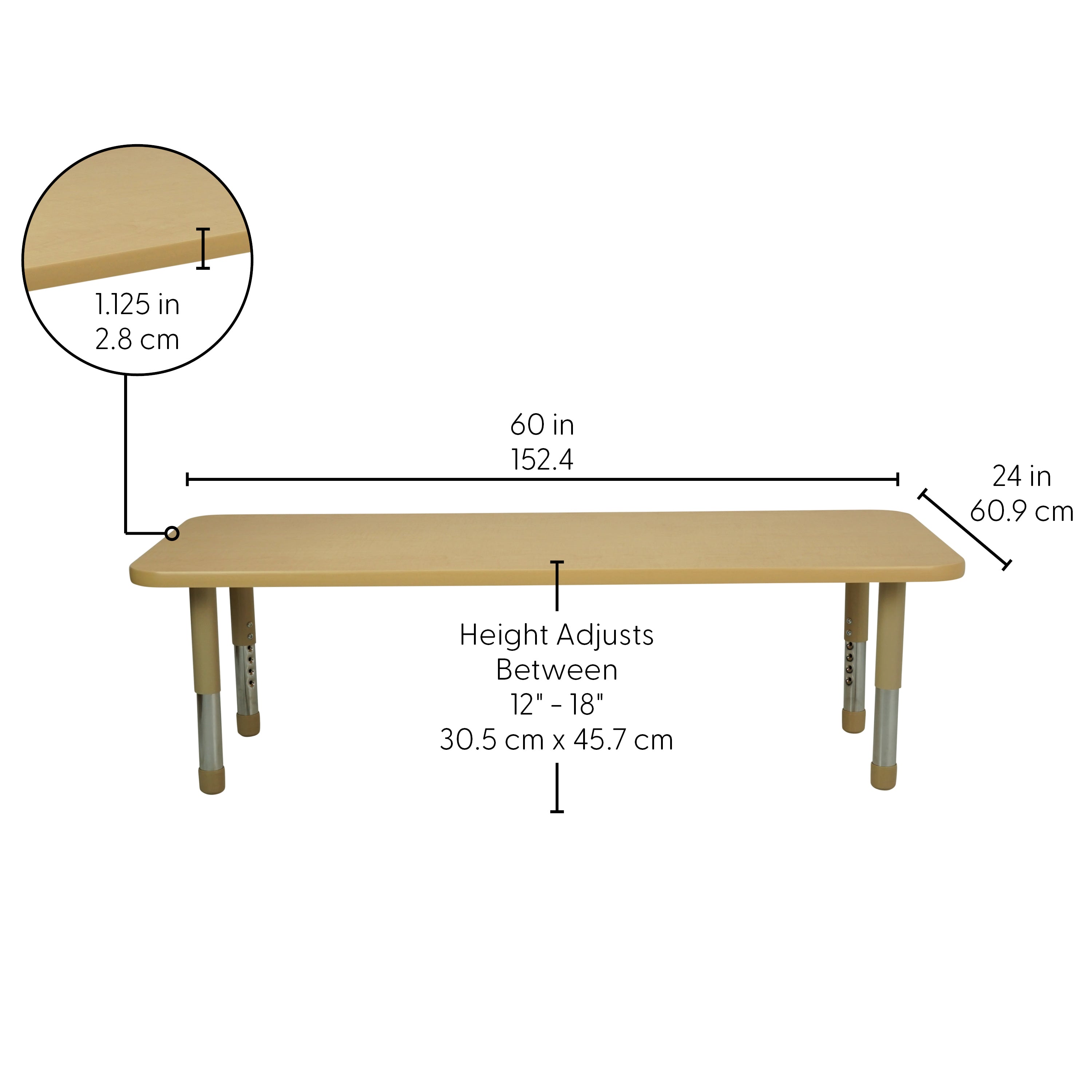 24" x 60" Rectangle T-Molding Activity Table with Adjustable Tiny Tot Legs - Maple/Sand