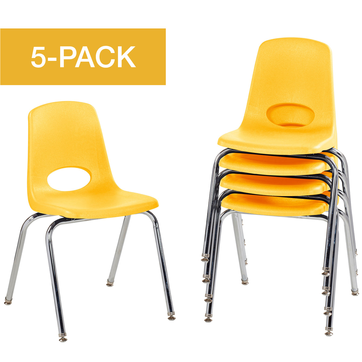 18" Stack Chair with Swivel Glides, 5-Pack - Yellow