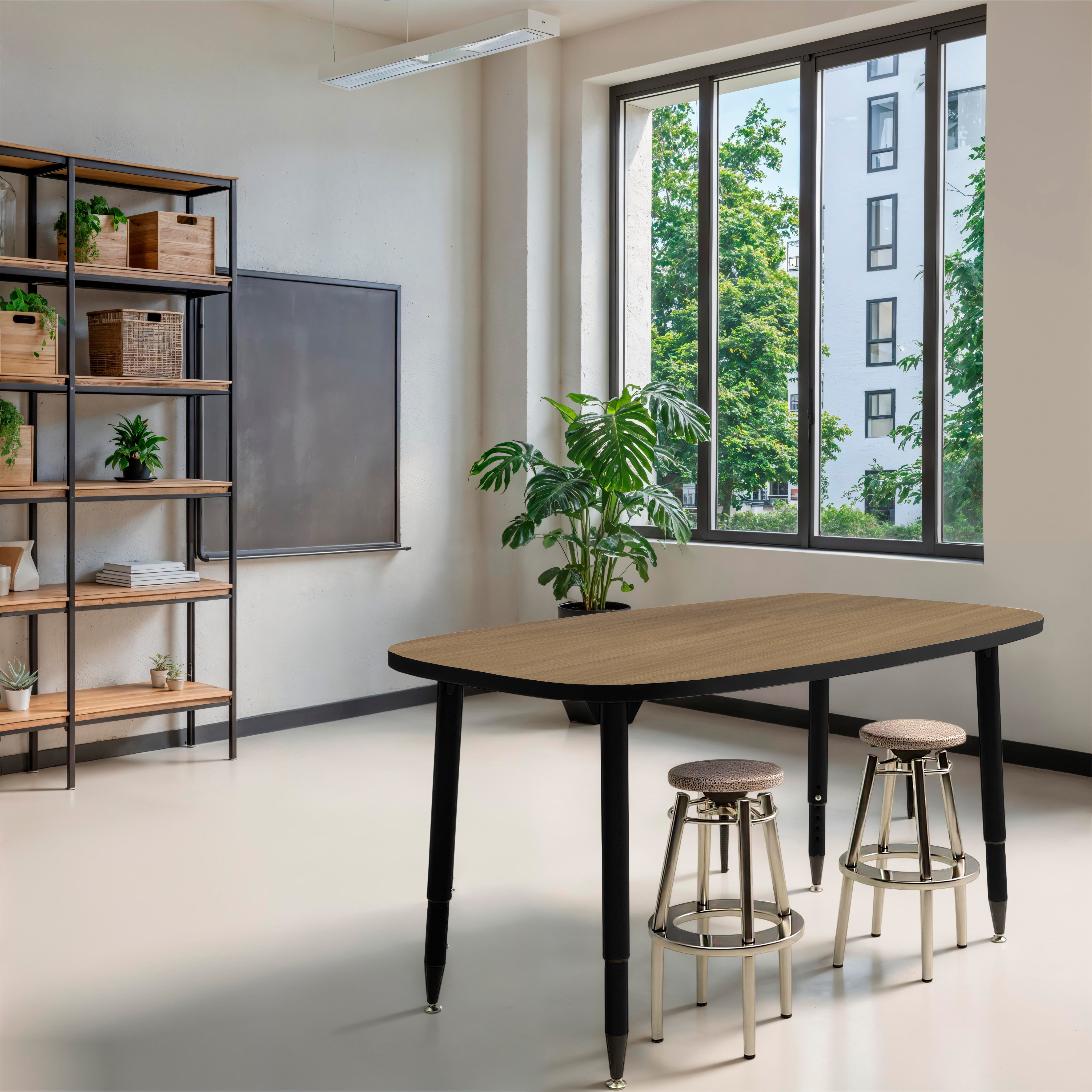 Adapte 31" x 50" Rounded Rectangle Thermofused Activity Table with Adjustable Tapered Legs - Pasadena Oak/Black