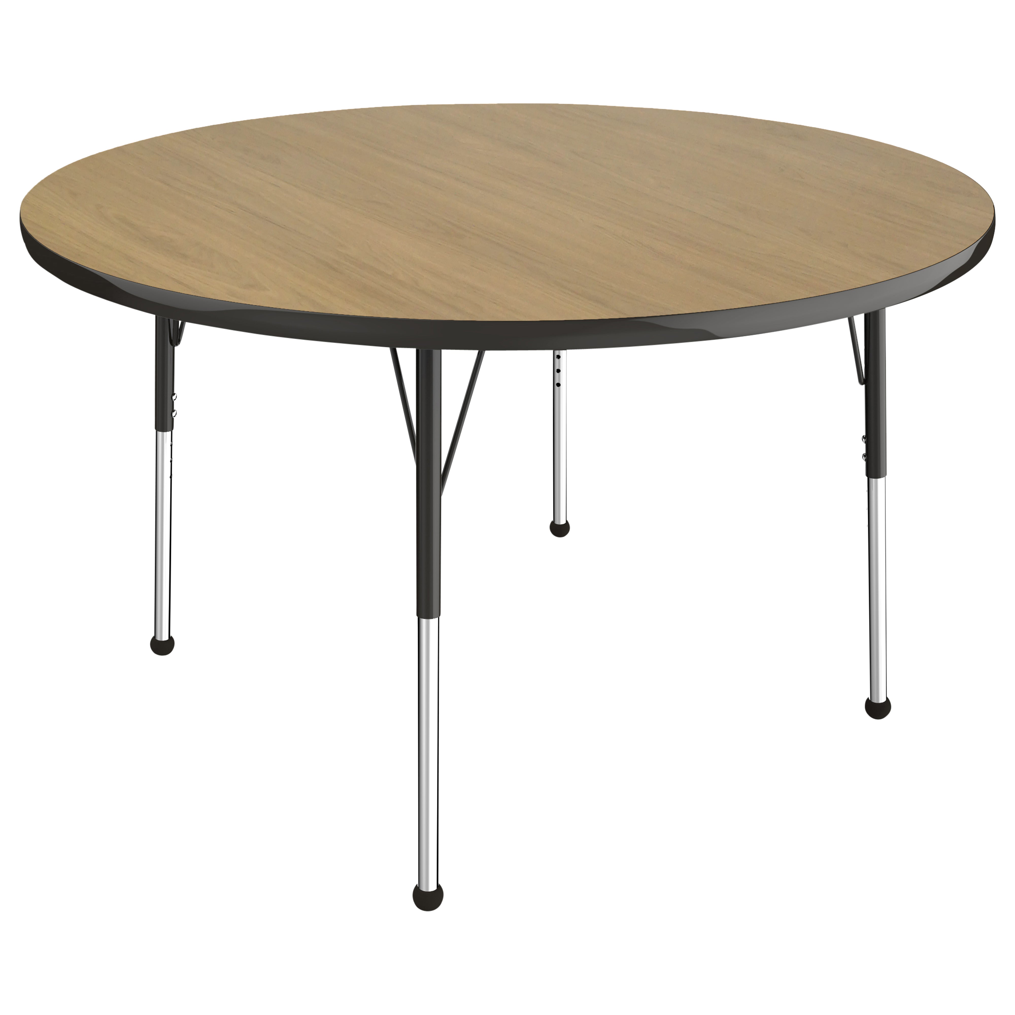 48" Round Thermofused Activity Table with Adjustable Standard Ball Glide Legs - Pasadena Oak/Black