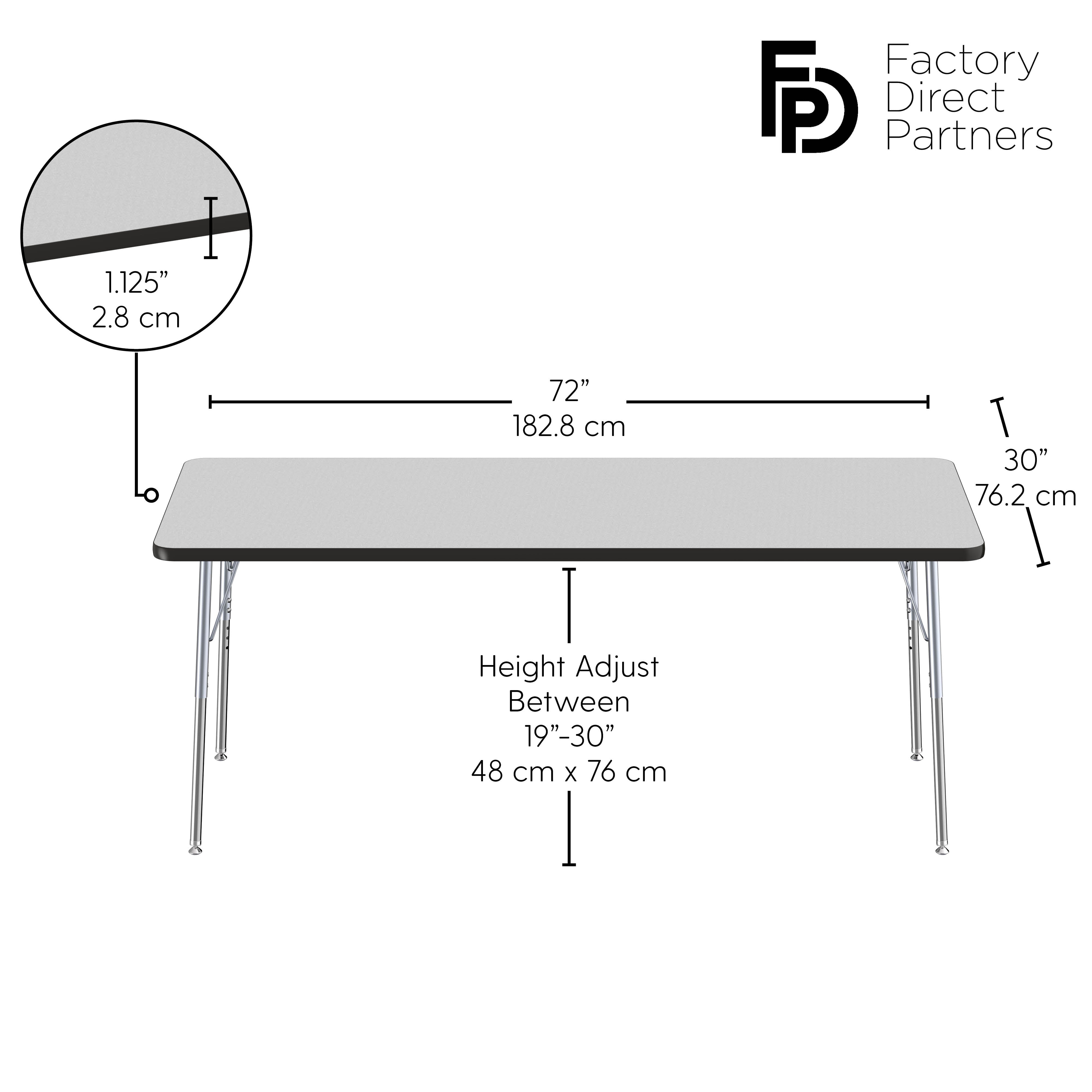 30" x 72" Rectangle T-Molding Activity Table with Adjustable Standard Swivel Glide Legs - Gray/Black/Silver
