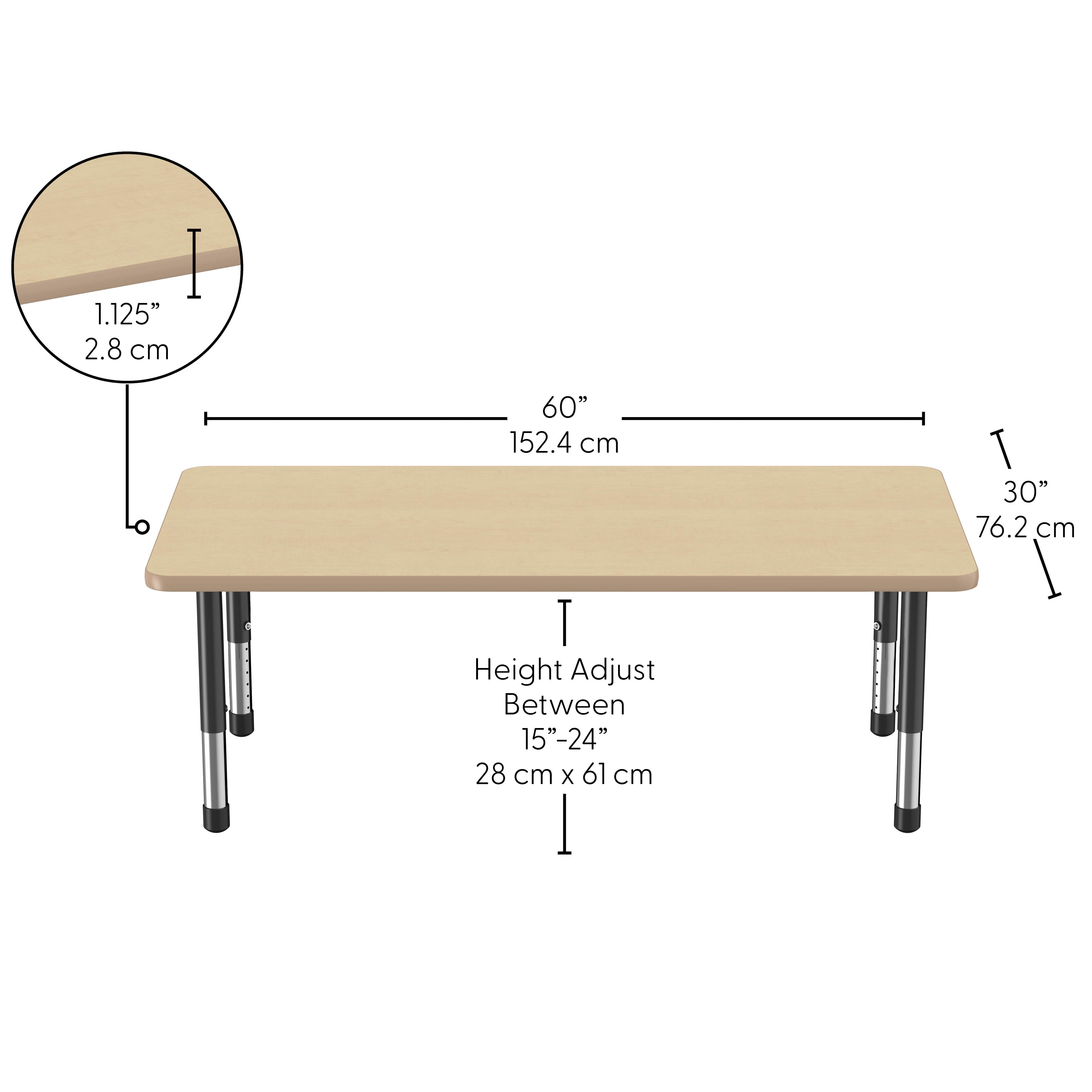 30" x 60" Rectangle Thermofused Activity Table with Adjustable Chunky Legs - Maple/Maple/Black