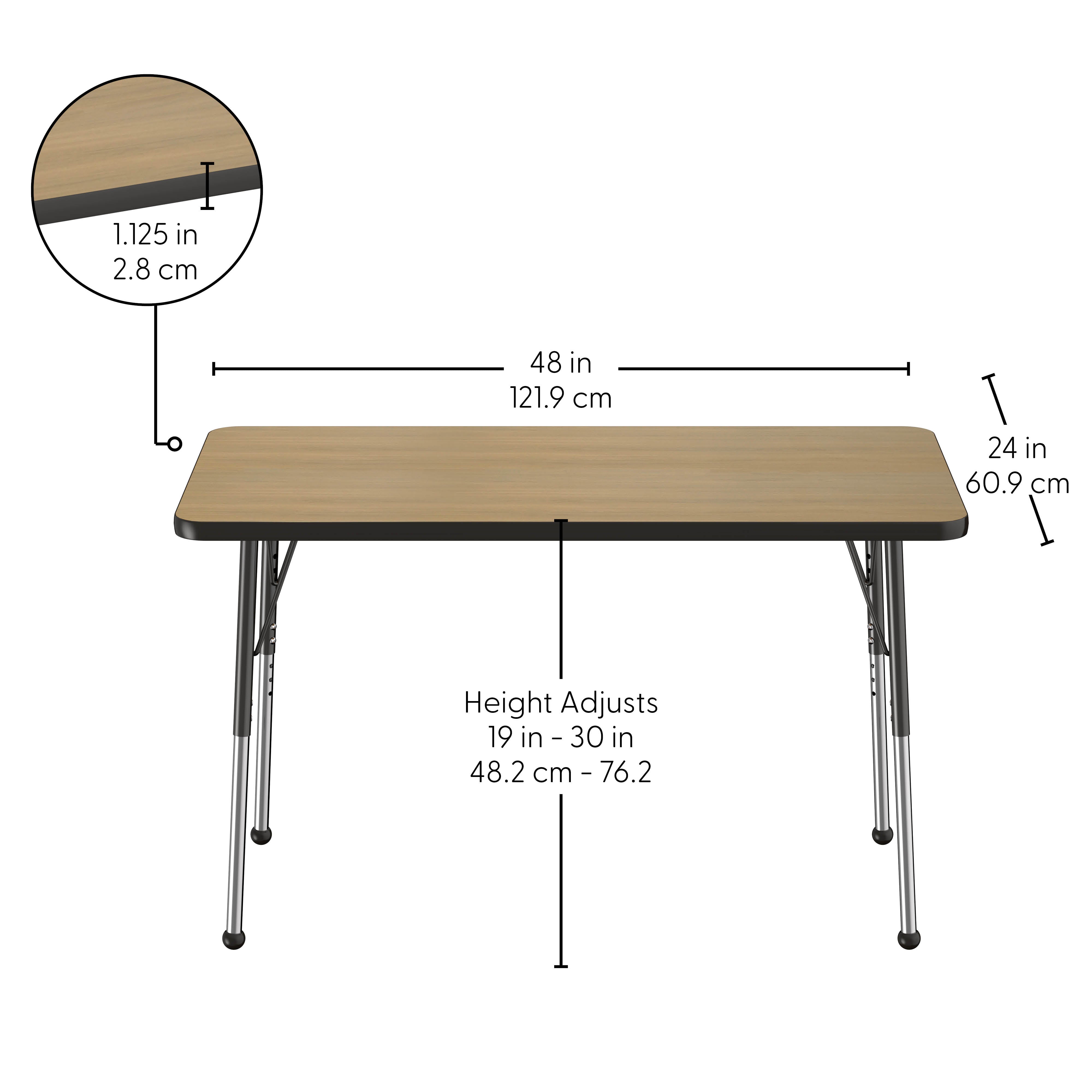 24" x 48" Rectangle Thermofused Activity Table with Adjustable Standard Ball Glide Legs - Pasadena Oak/Black