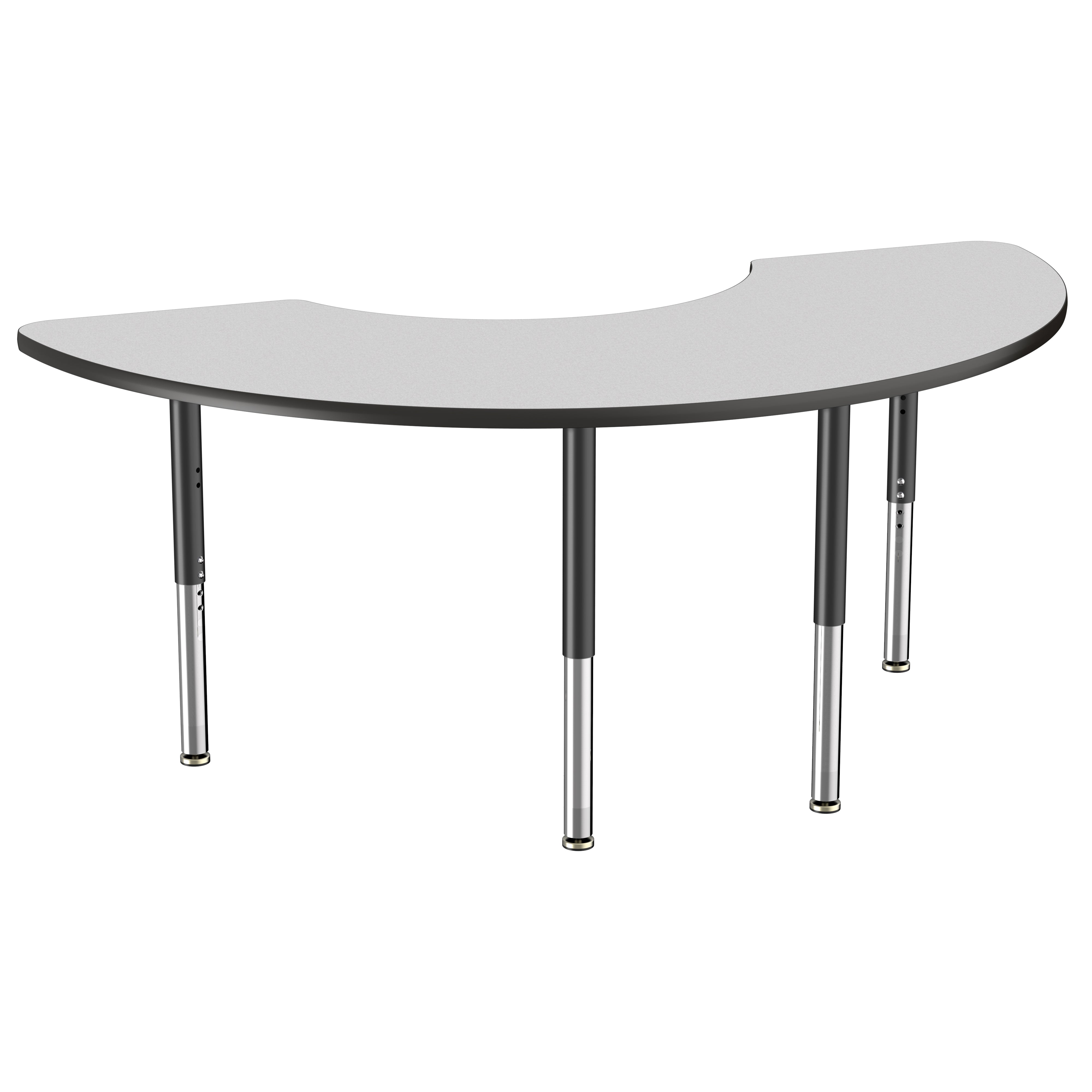 36" x 72" Half Moon Thermofused Activity Table with Adjustable Super Legs - Gray/Black