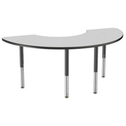 36" x 72" Half Moon Thermofused Activity Table with Adjustable Super Legs - Gray/Black