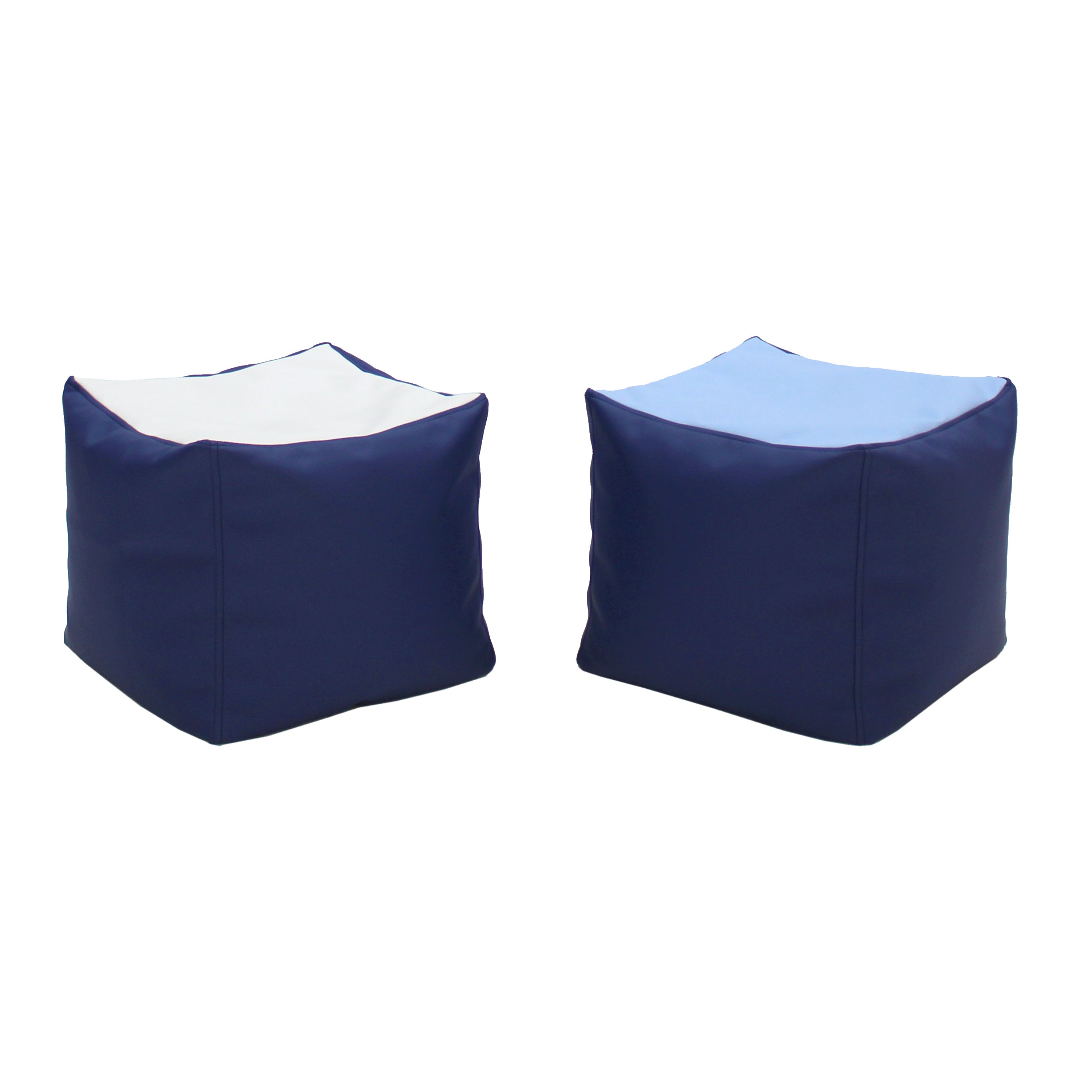 SoftScape Square Bean Bag Pouf 14in Height, 2-Piece - Navy/Powder Blue