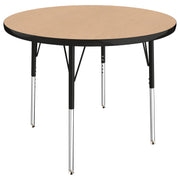 36" Round Thermofused Activity Table with Adjustable Standard Swivel Glide Legs - Maple/Black