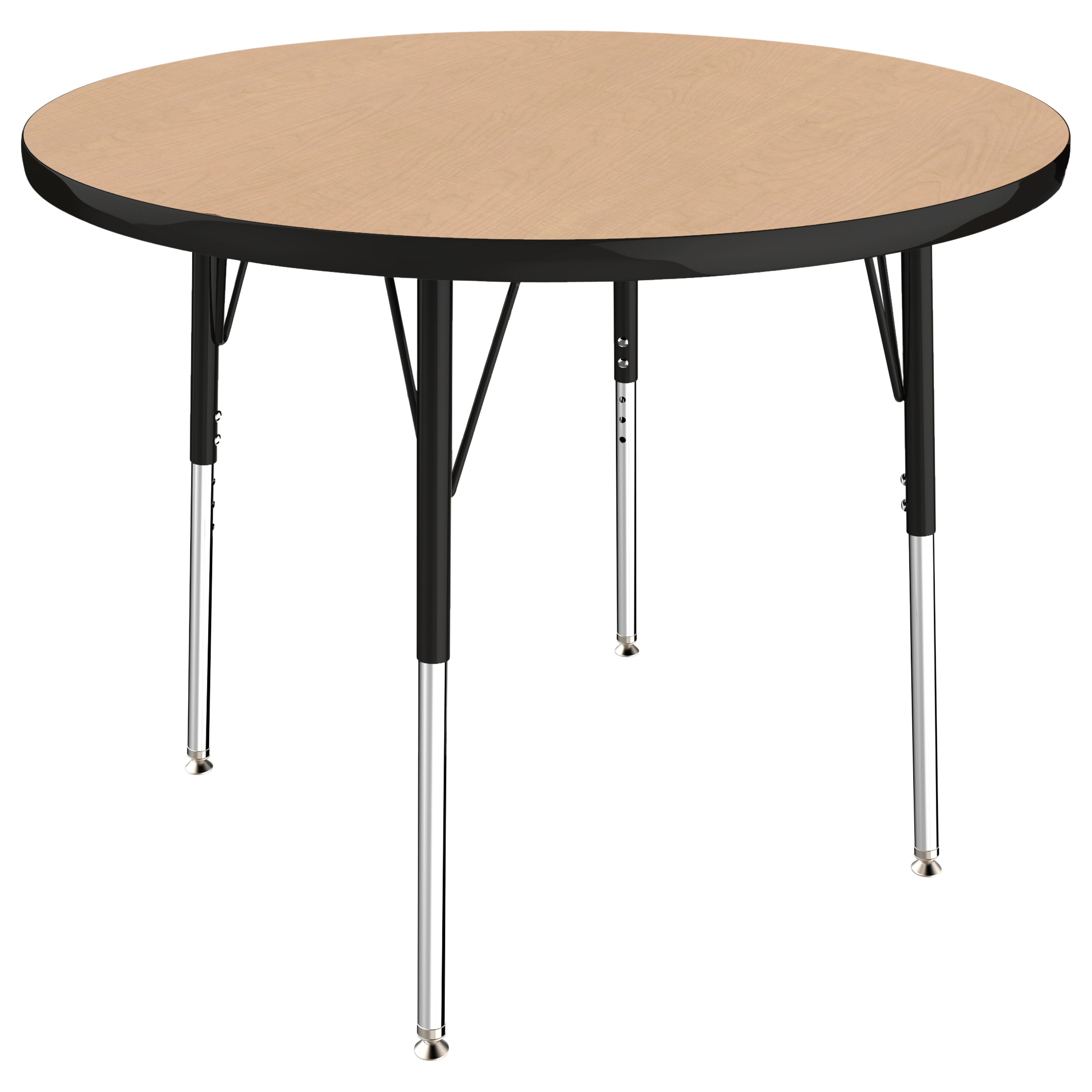 36" Round Thermofused Activity Table with Adjustable Standard Swivel Glide Legs - Maple/Black