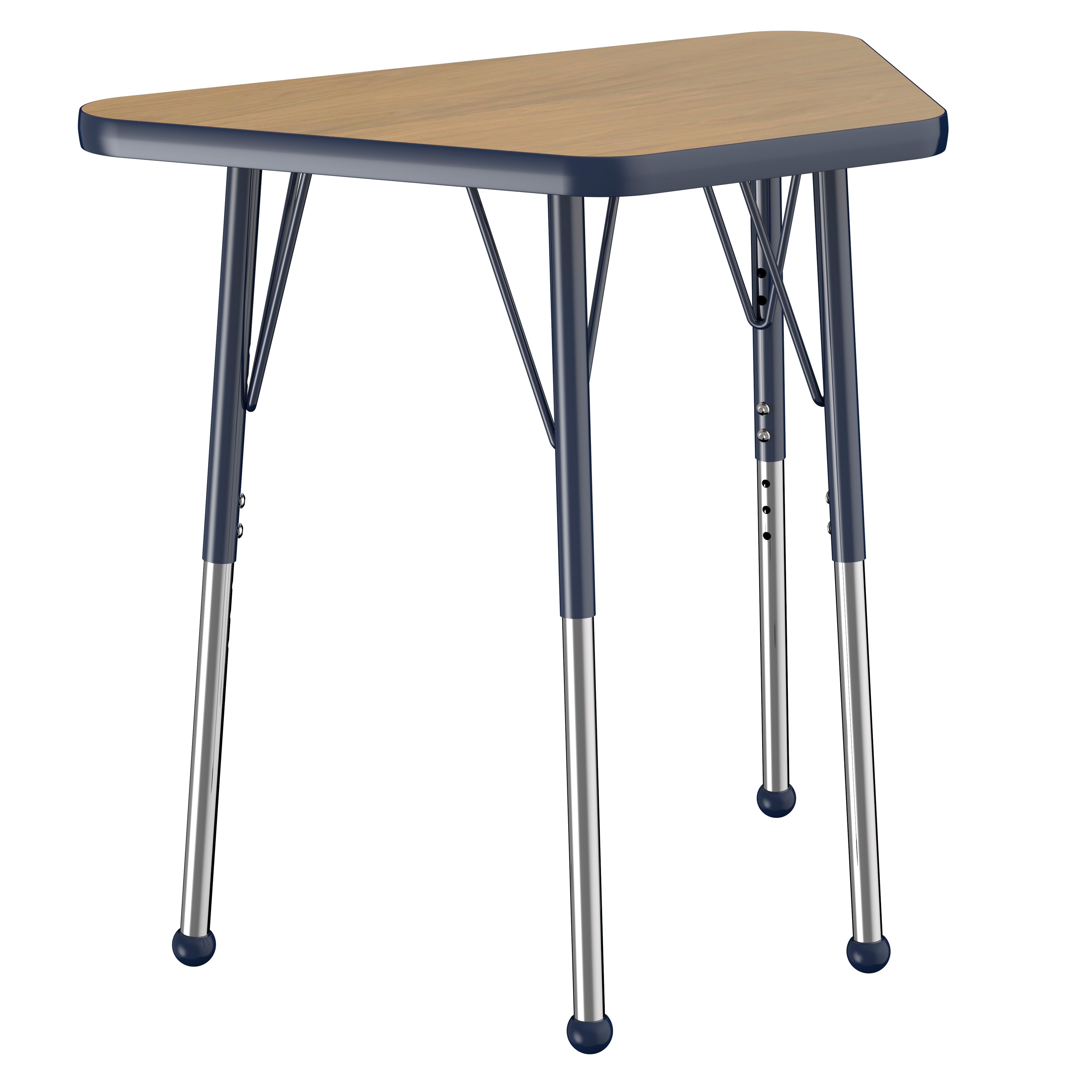 18" x 30" Trapezoid T-Molding Activity Table with Adjustable Standard Ball Glide Legs - Pasadena Oak/Navy
