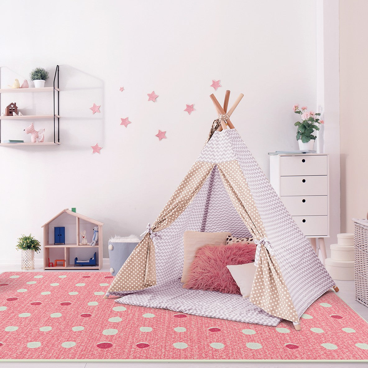 Little Moons 5'4" x 7'8" area rug in color Blush