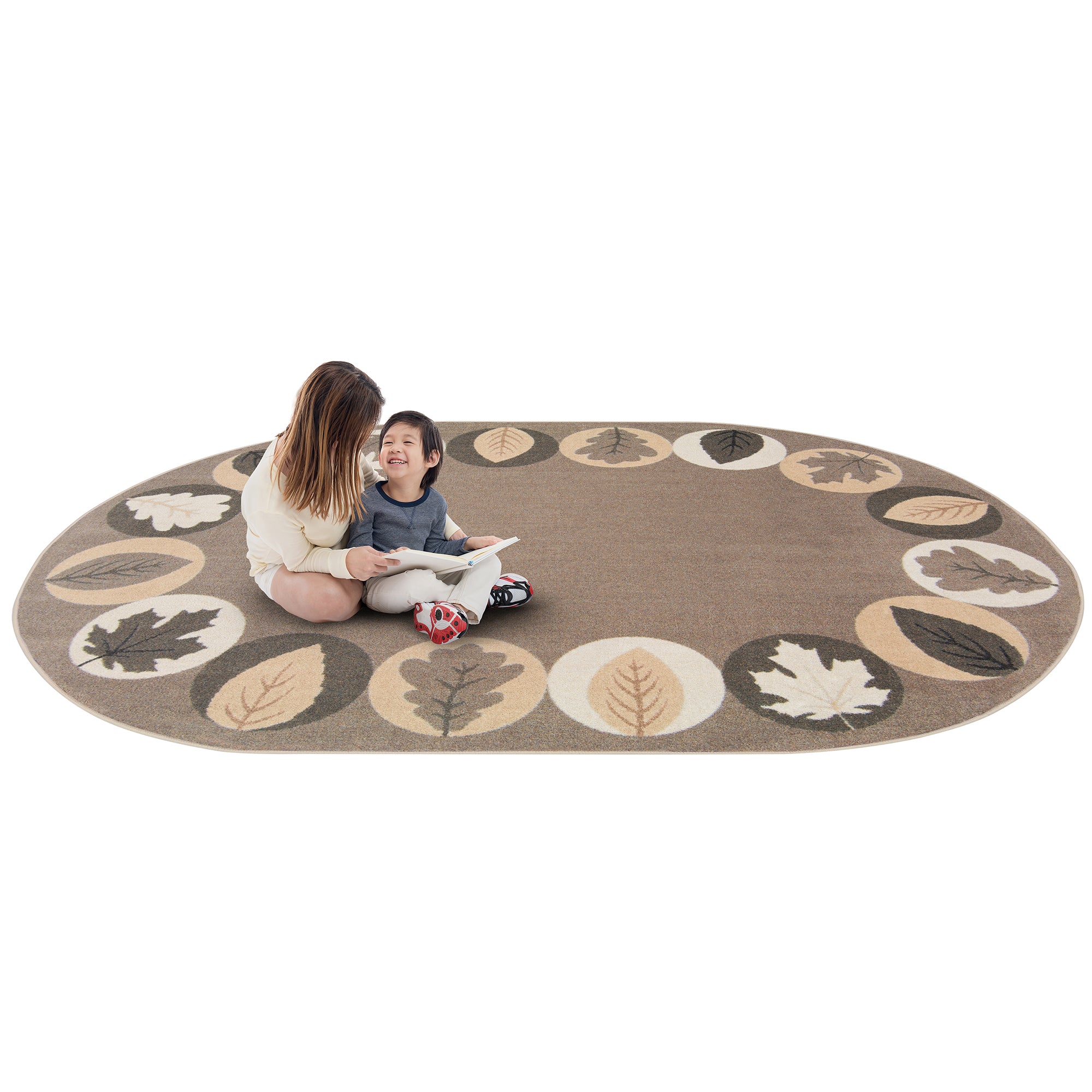 Lively Leaves 10'9" x 13'2" Oval area rug in color Neutral