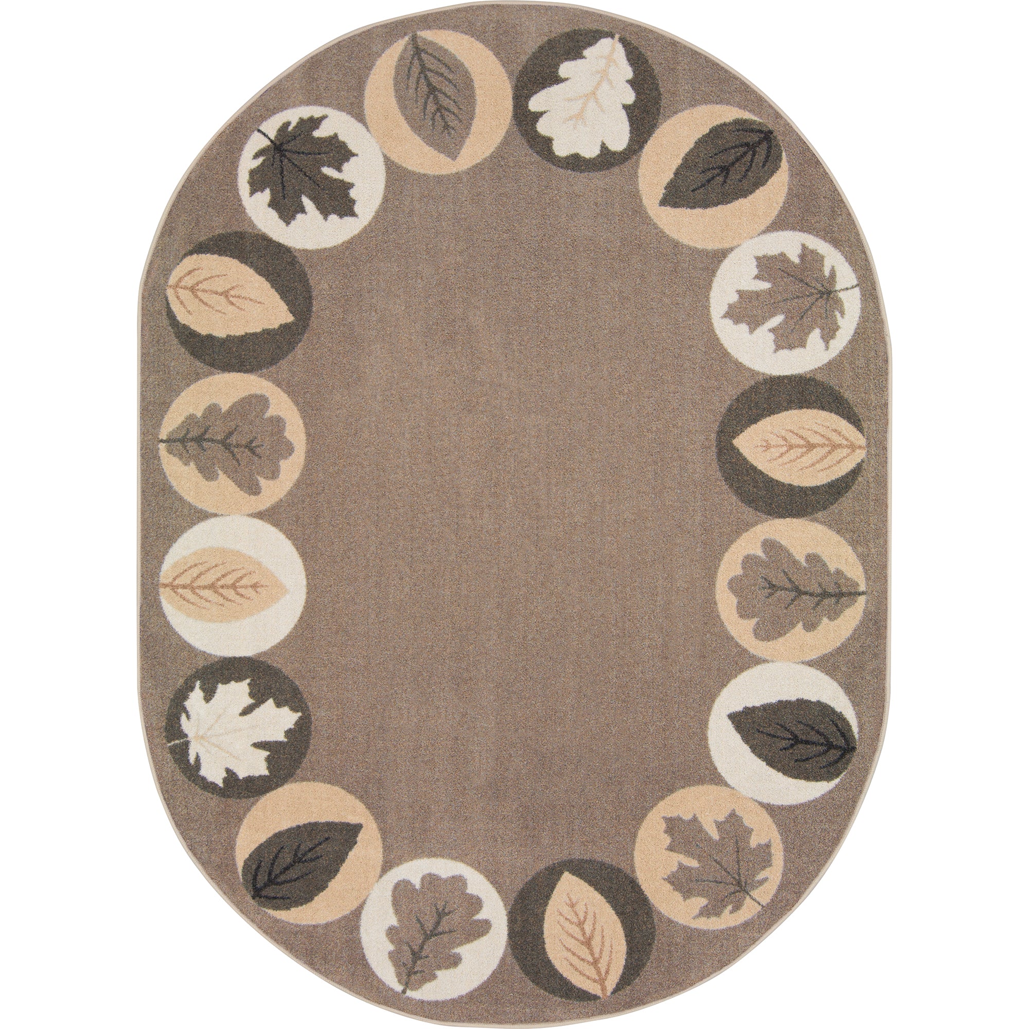 Lively Leaves 10'9" x 13'2" Oval area rug in color Neutral
