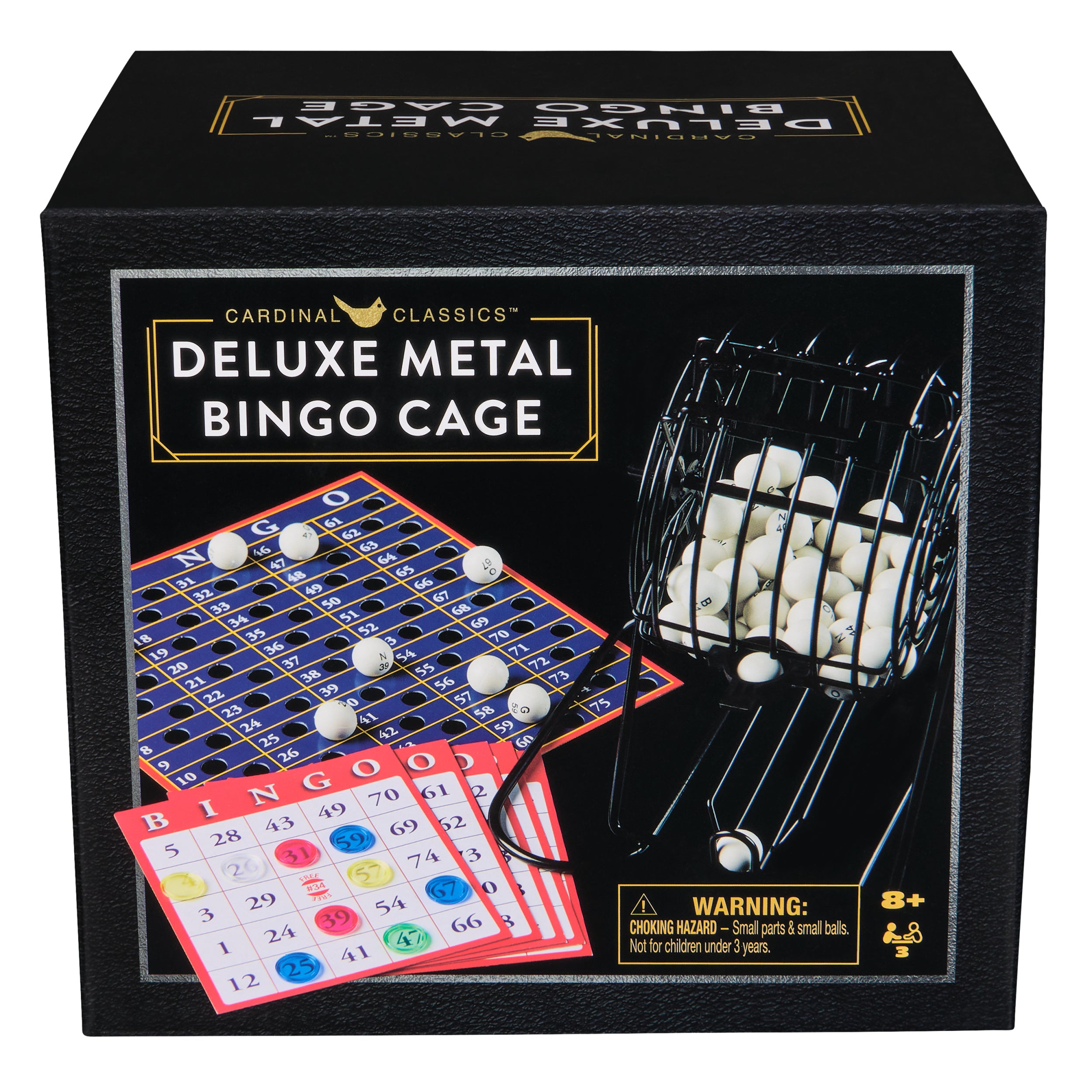 Spin Master Games, Cardinal Classics, Deluxe Metal Bingo Game Cage with Numbered Balls, Bingo Cards, Bingo Daubers Markers, for Ages 8 and up