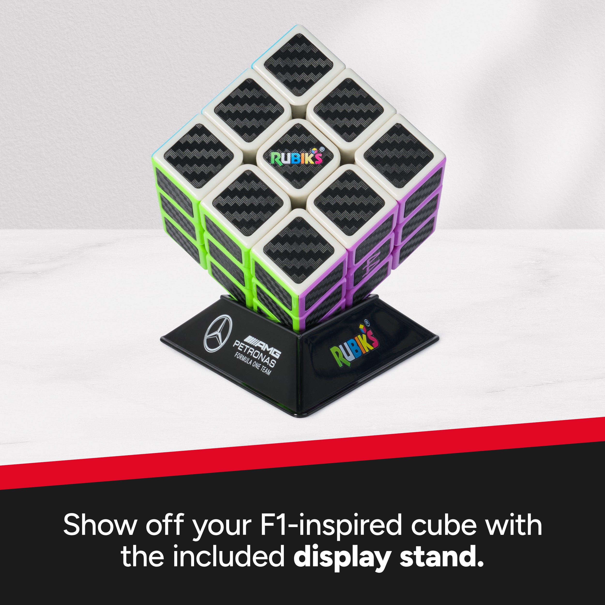 Rubik’s Cube, Mercedes-AMG PETRONAS F1 Team Carbon Fiber Cube, F1 Collectible & Desk Décor, Problem-Solving Brain Teaser, Fidget Toy, Sensory Puzzle, for Ages 8 & Up