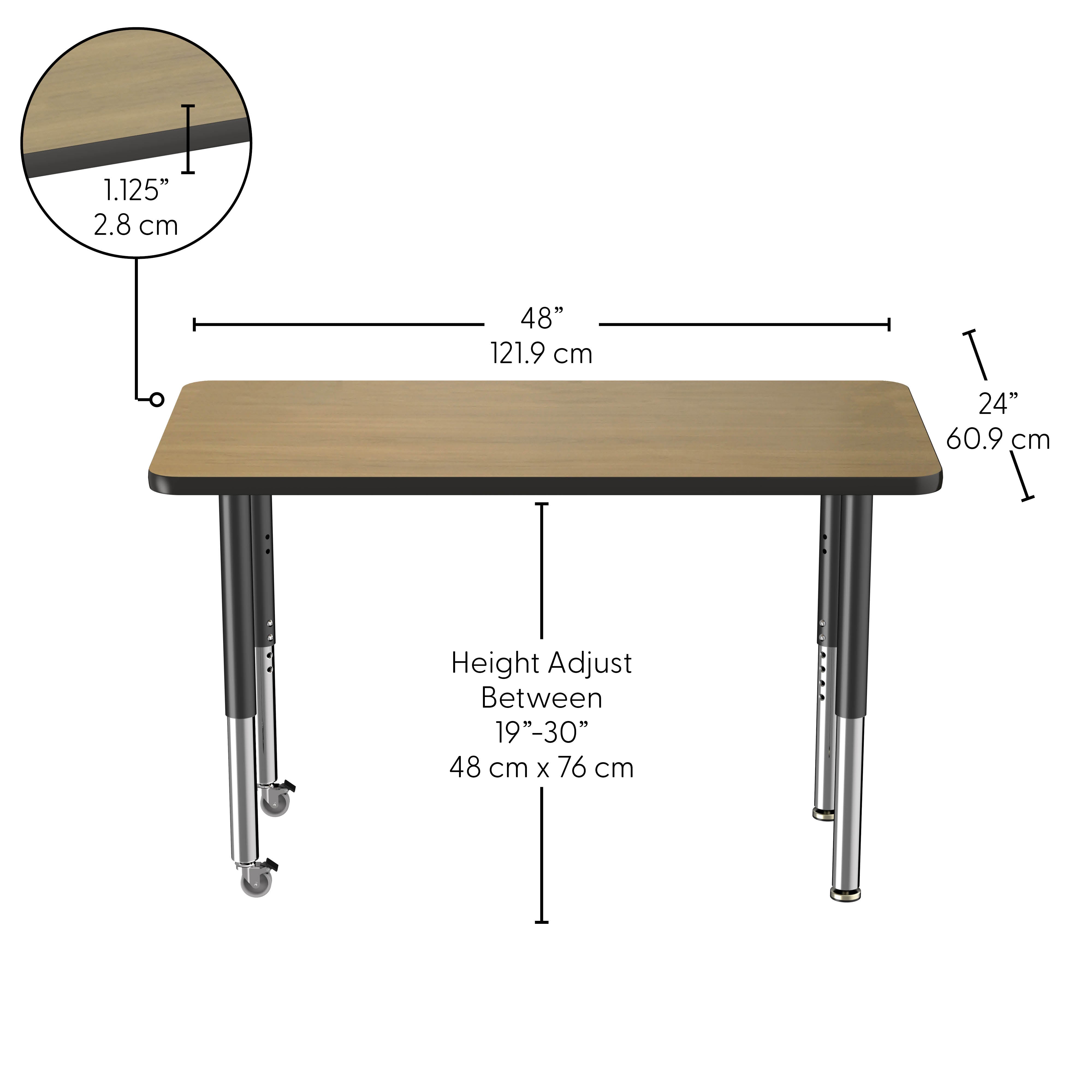 24" x 48" Rectangle Thermofused Activity Table with Adjustable Super Legs - Pasadena Oak/Black
