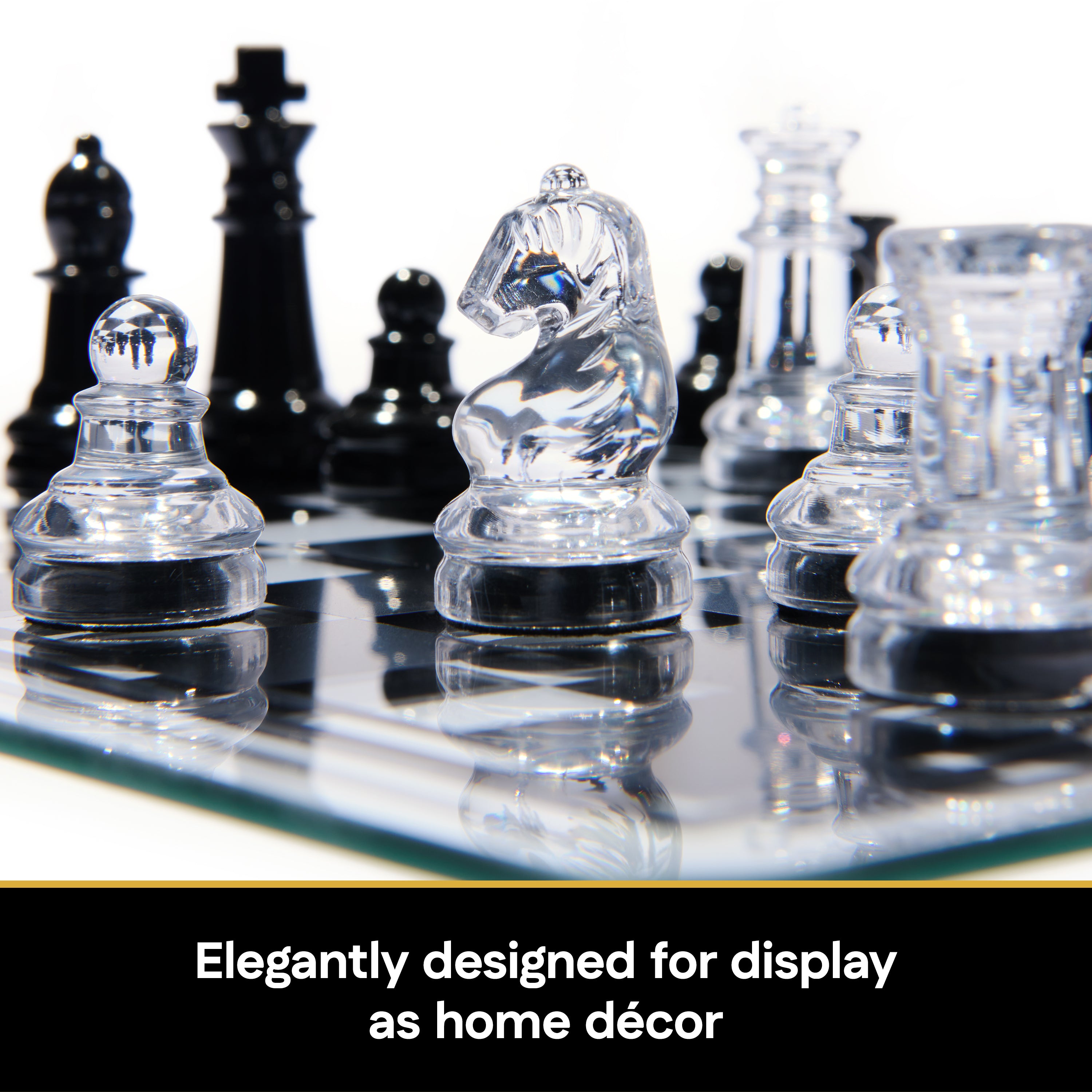 Spin Master Games, Cardinal Classics, Black and Clear Chess & Checkers Set with Glass Gameboard, for Adults and Kids Ages 8 and up