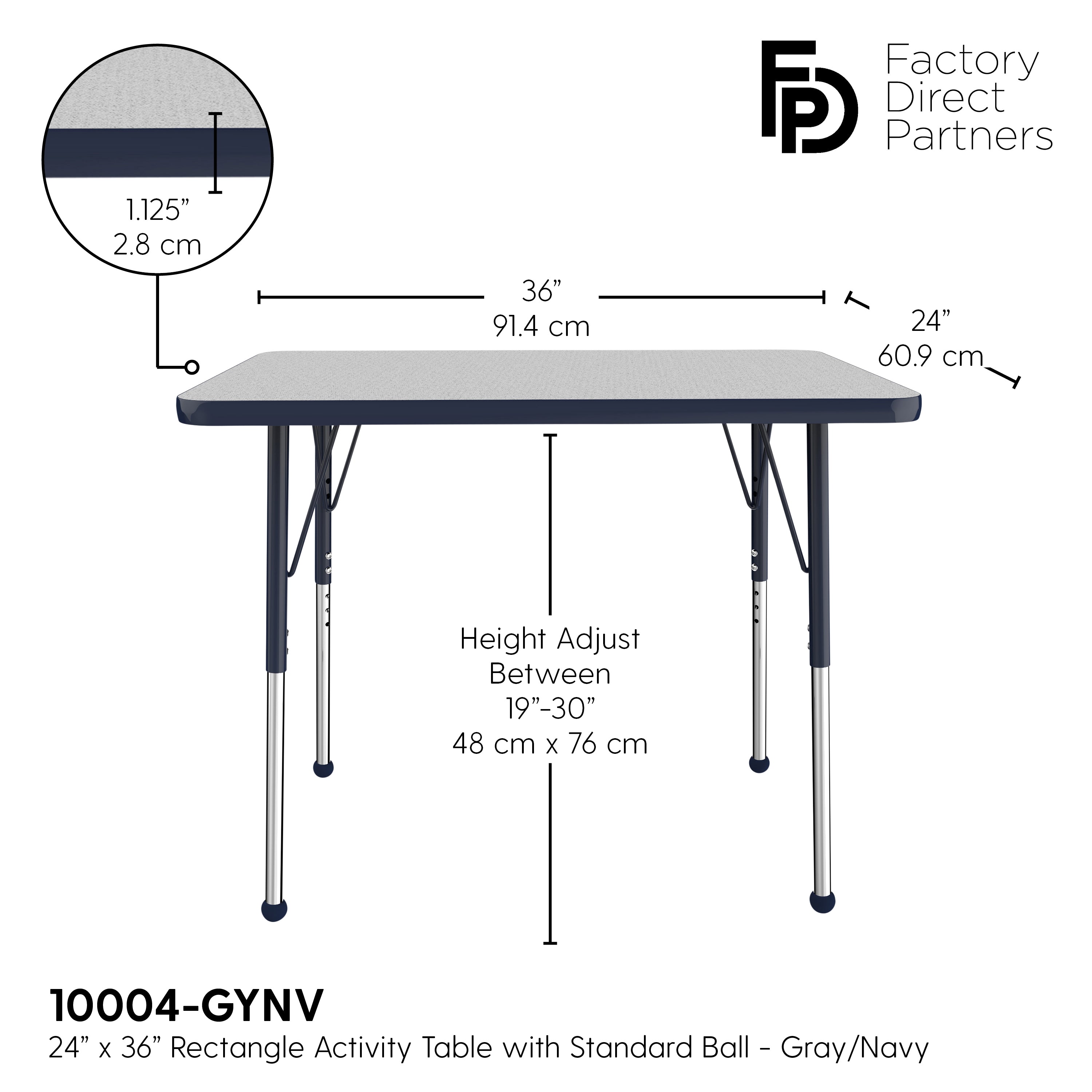 24" x 36" Rectangle T-Molding Activity Table with Adjustable Standard Ball Glide Legs - Gray/Navy