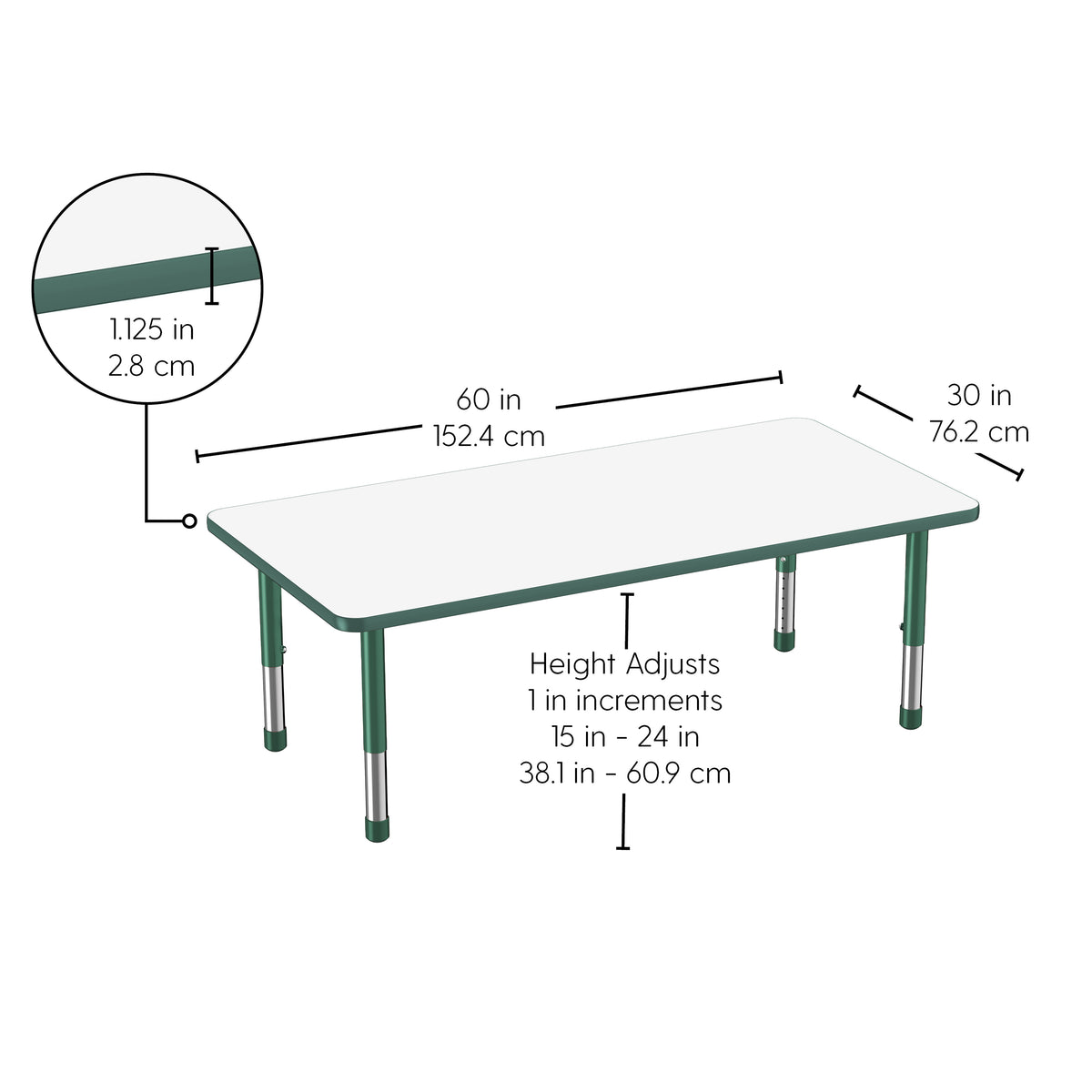30" x 60" Rectangle Dry-Erase Activity Table with Adjustable Chunky Legs - Whiteboard/Green
