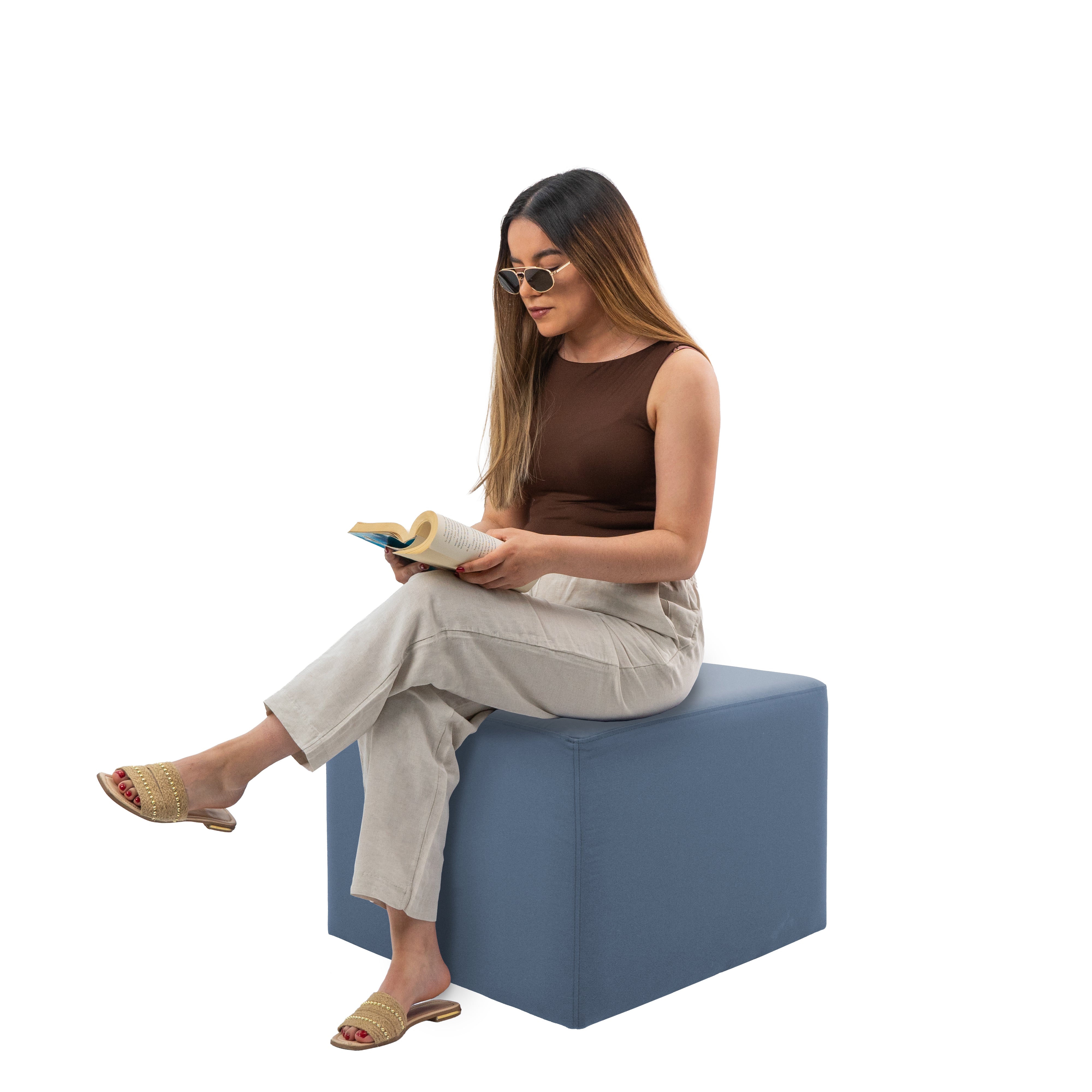 Outdoor 24" Square Ottoman with Sunbrella®, 18" H - Canvas Haze
