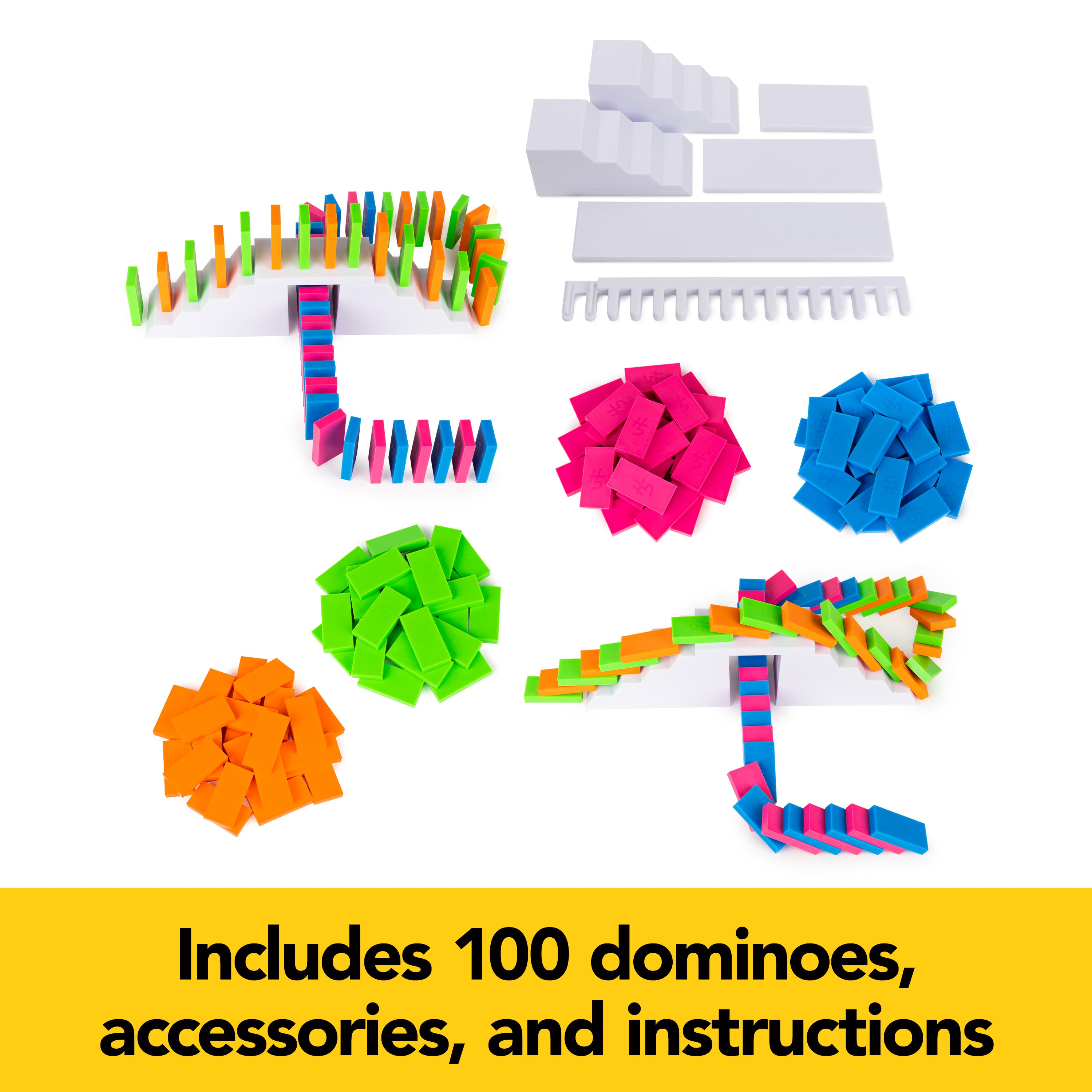 Spin Master Games, Lily Hevesh H5 Domino Creations 100-Piece Neon Dominoes Set, Building Toys for Kids & Family, Classic Activity Game, 1 & Up Players, for Ages 5 & Up