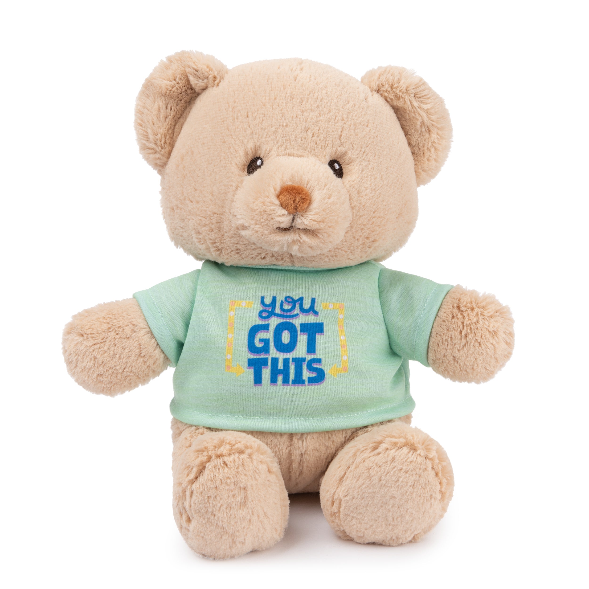 GUND “You Got This” Sustainable Message Bear with Green T-Shirt, Teddy Bear Made from 100% Recycled Materials for Ages 1 and Up, Tan, 12”